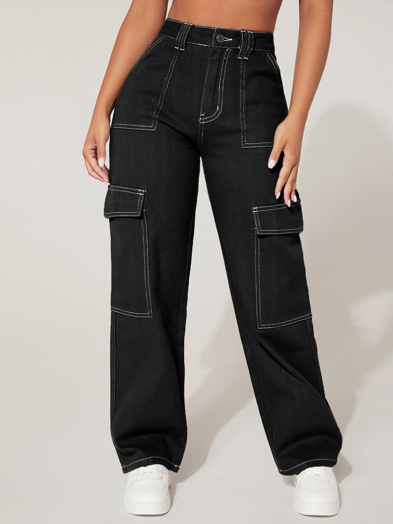 PETITE High Waist Flap Pocket Cargo Jeans