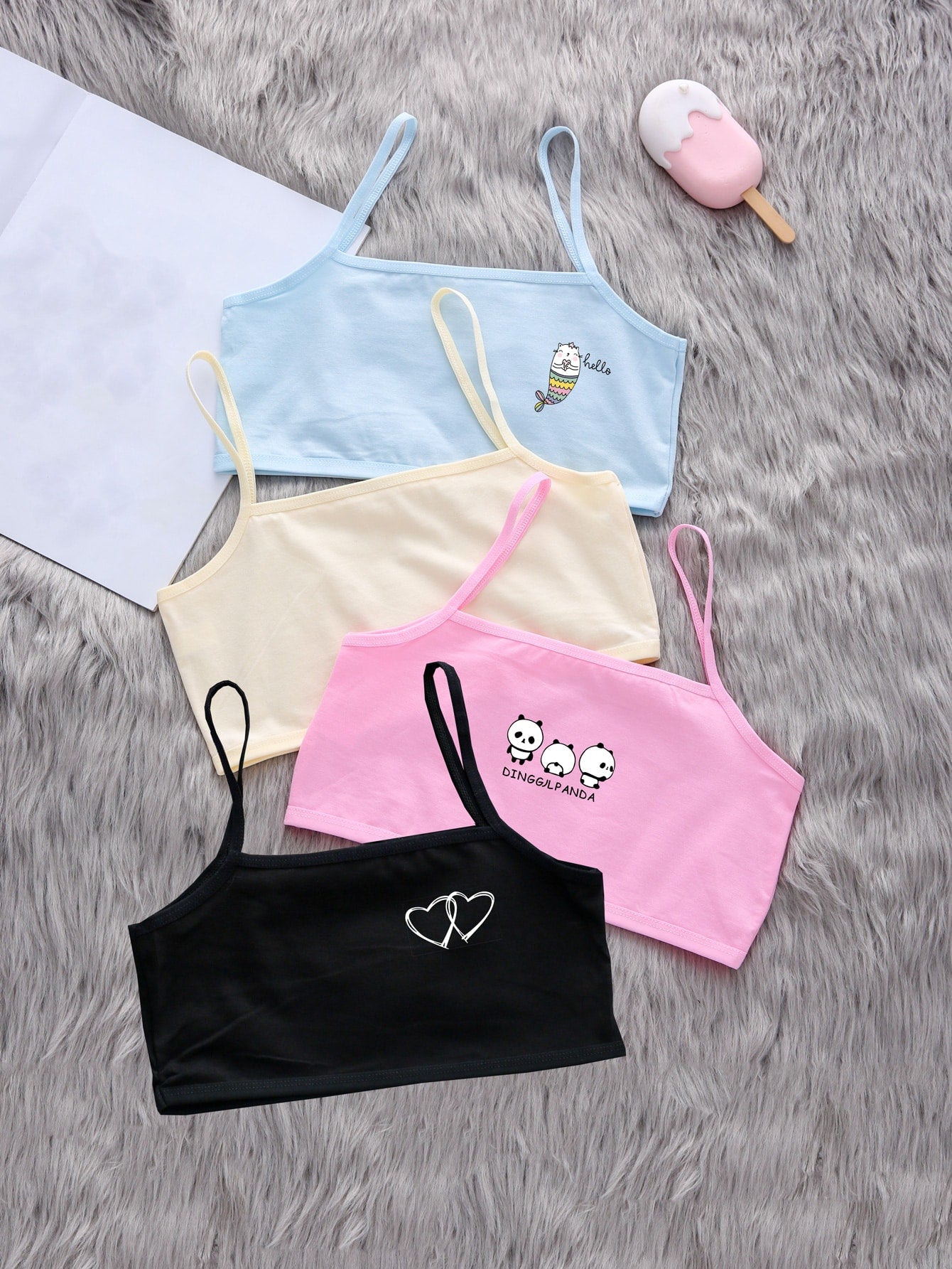 Tween Girl 4Pcs Cartoon Graphic Bralette Cute Tops