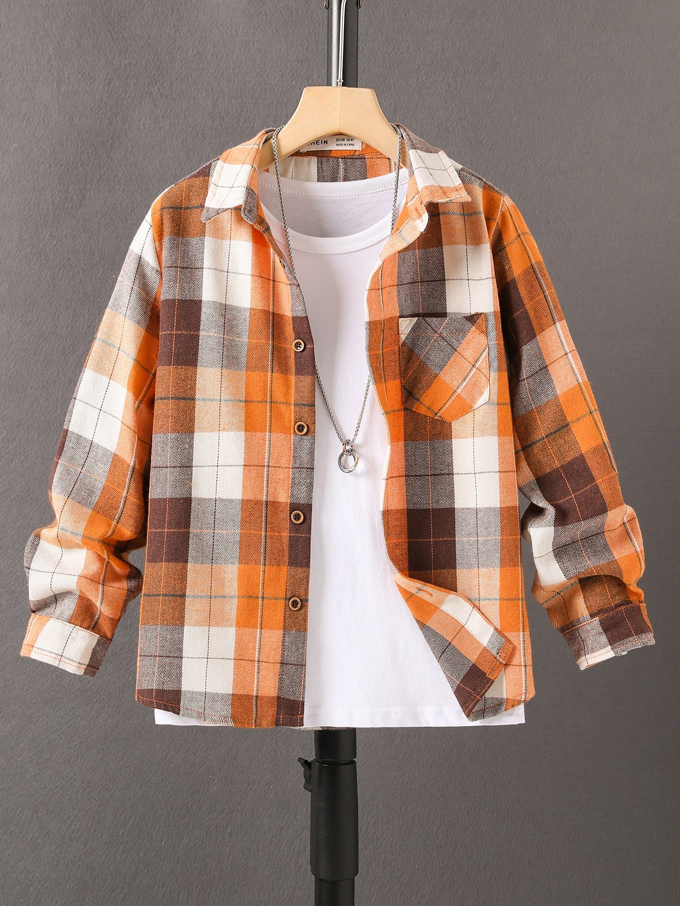 Tween Boy Plaid Patched Pocket Shirt Without Tee