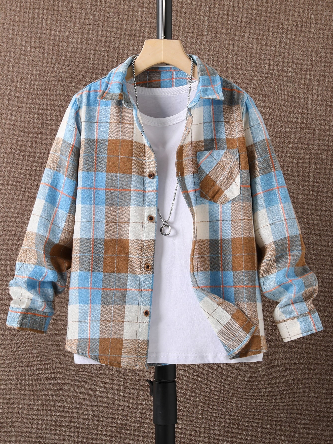 Tween Boy Plaid Patched Pocket Shirt Without Tee