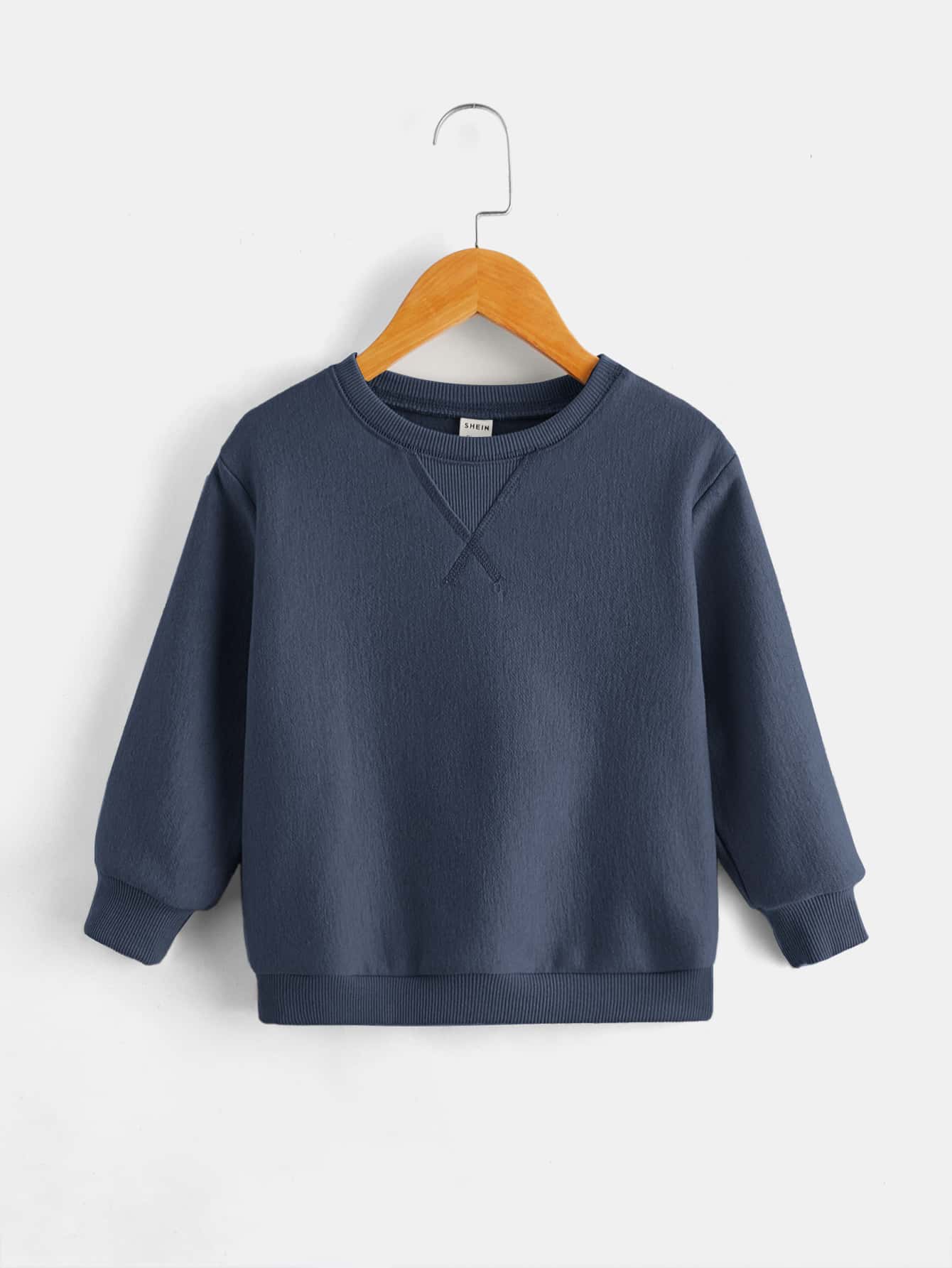 Young Boy Minimalist Collar Design Round Neck Long Sleeve Casual Daily Wear, Suitable For Autumn And Winter Seasons