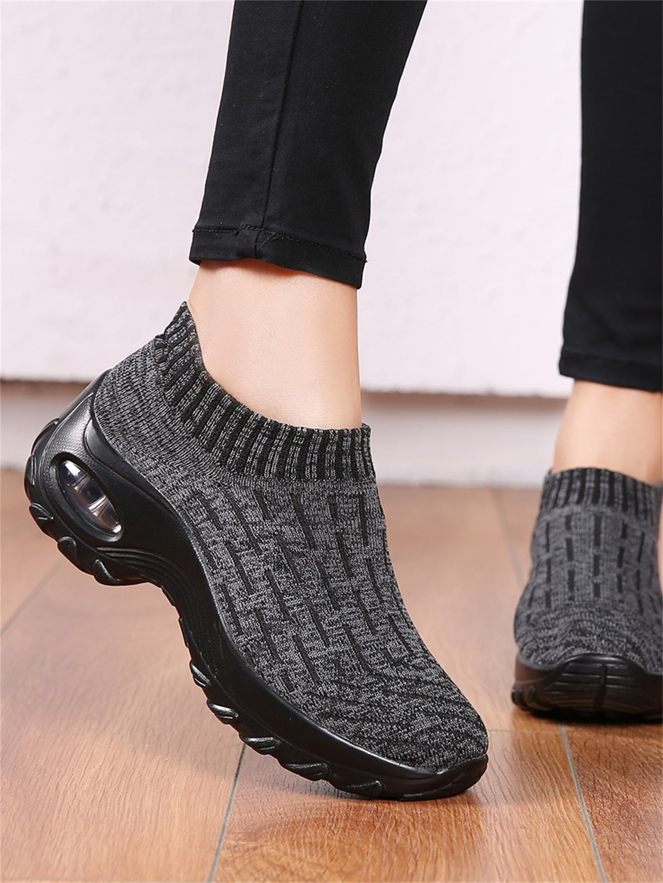 Women's Knitted Dance Shoes Athletic Sneakers, Dark Grey