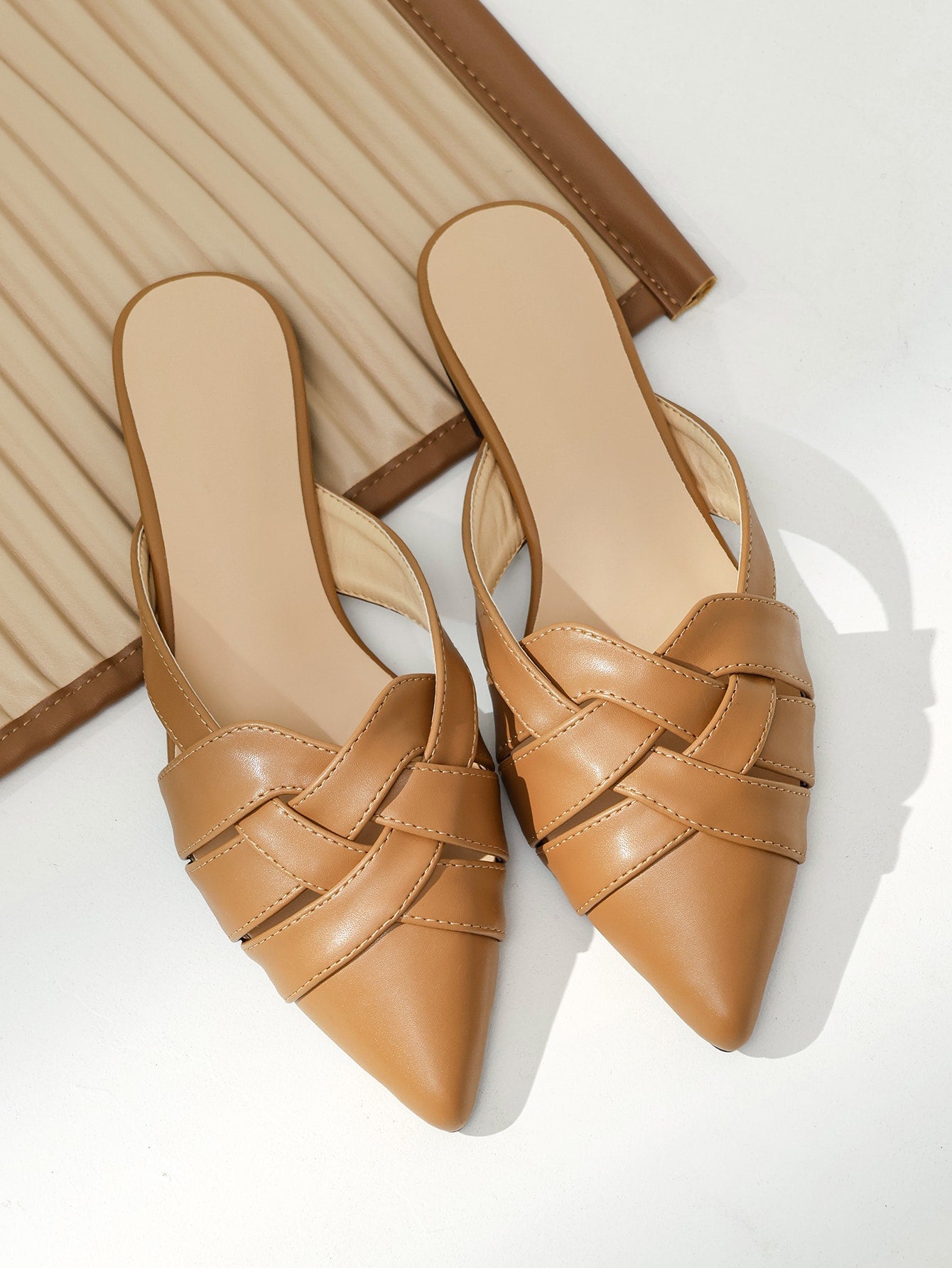 Cross Strap Point Toe Flat Mules