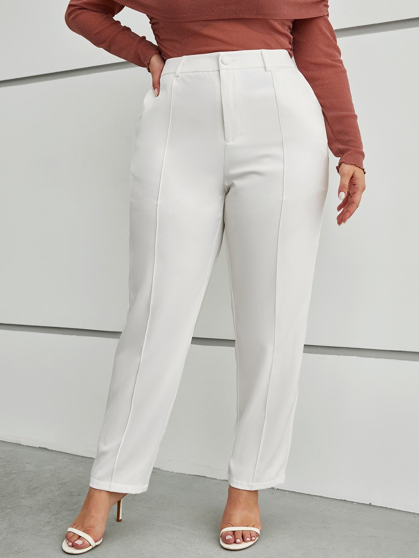 Plus Solid Seam Front Suit Pants