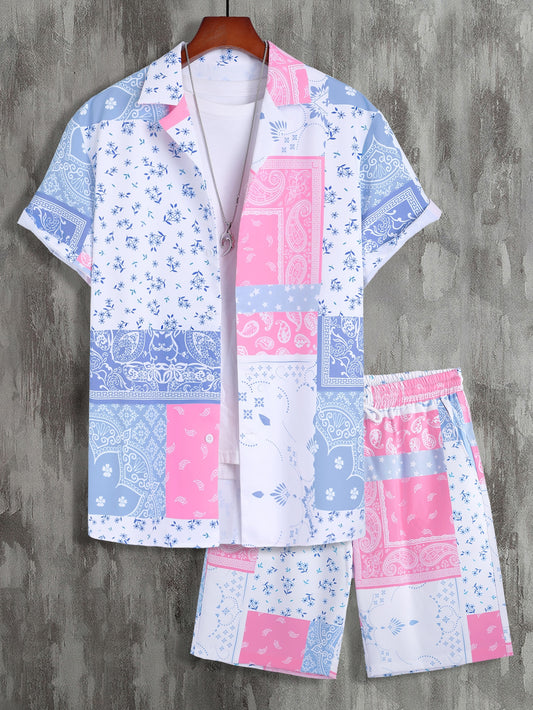 Men Random Paisley Scarf Print Shirt & Shorts Without Tee