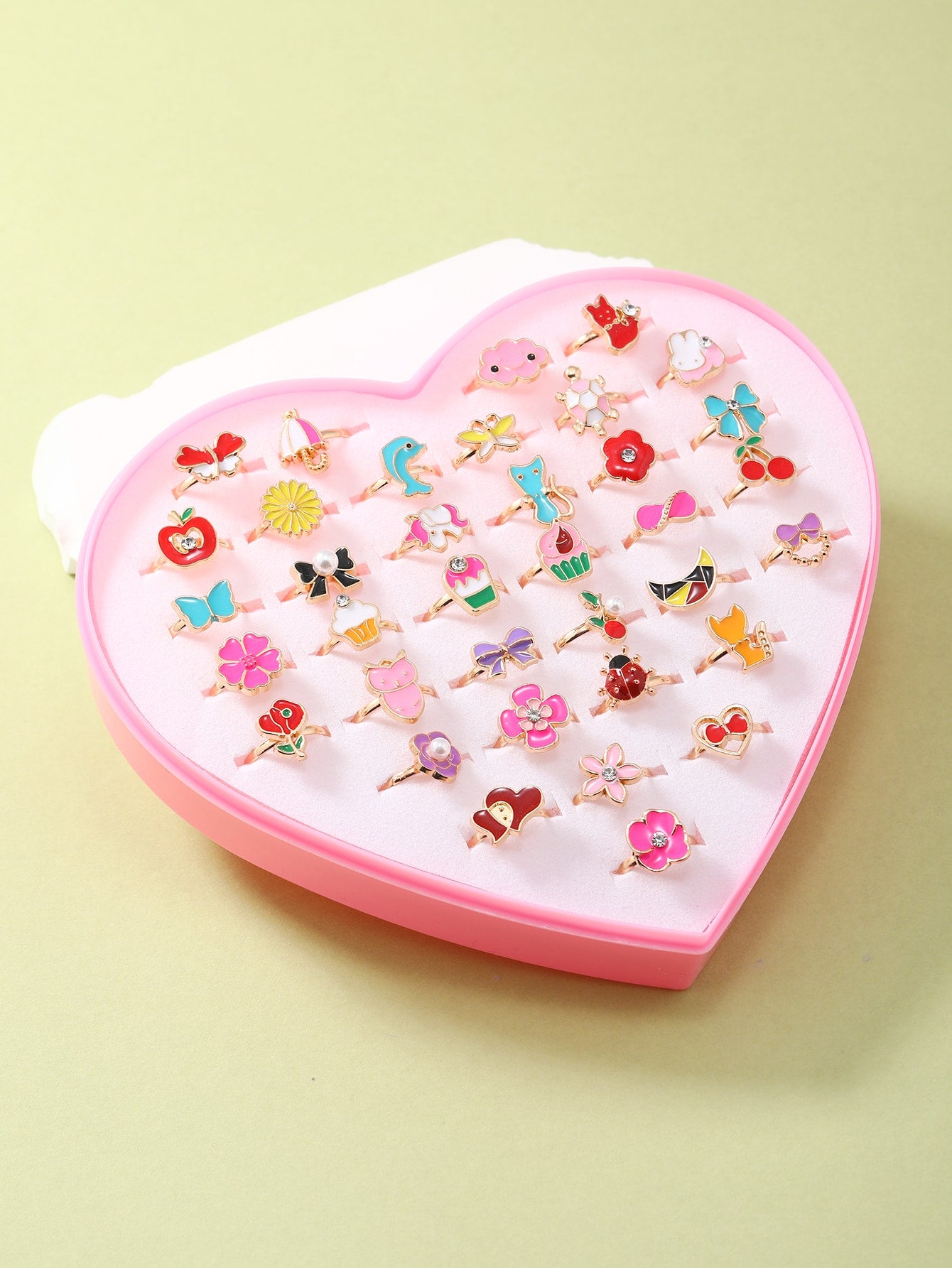 36pcs Girls Flower & Heart Decor Ring