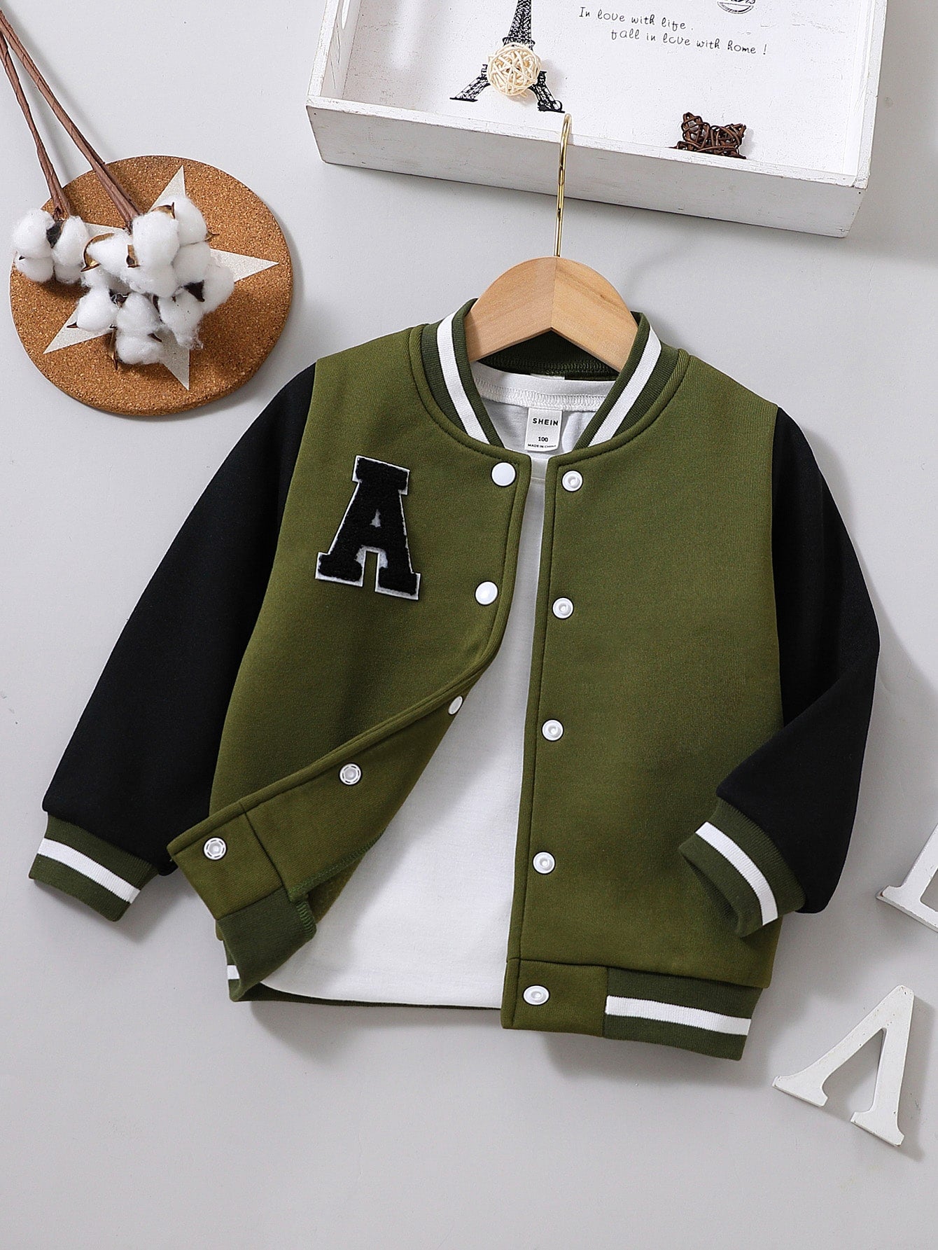 Young Boy 1pc Letter Patched Thermal Varsity Jacket