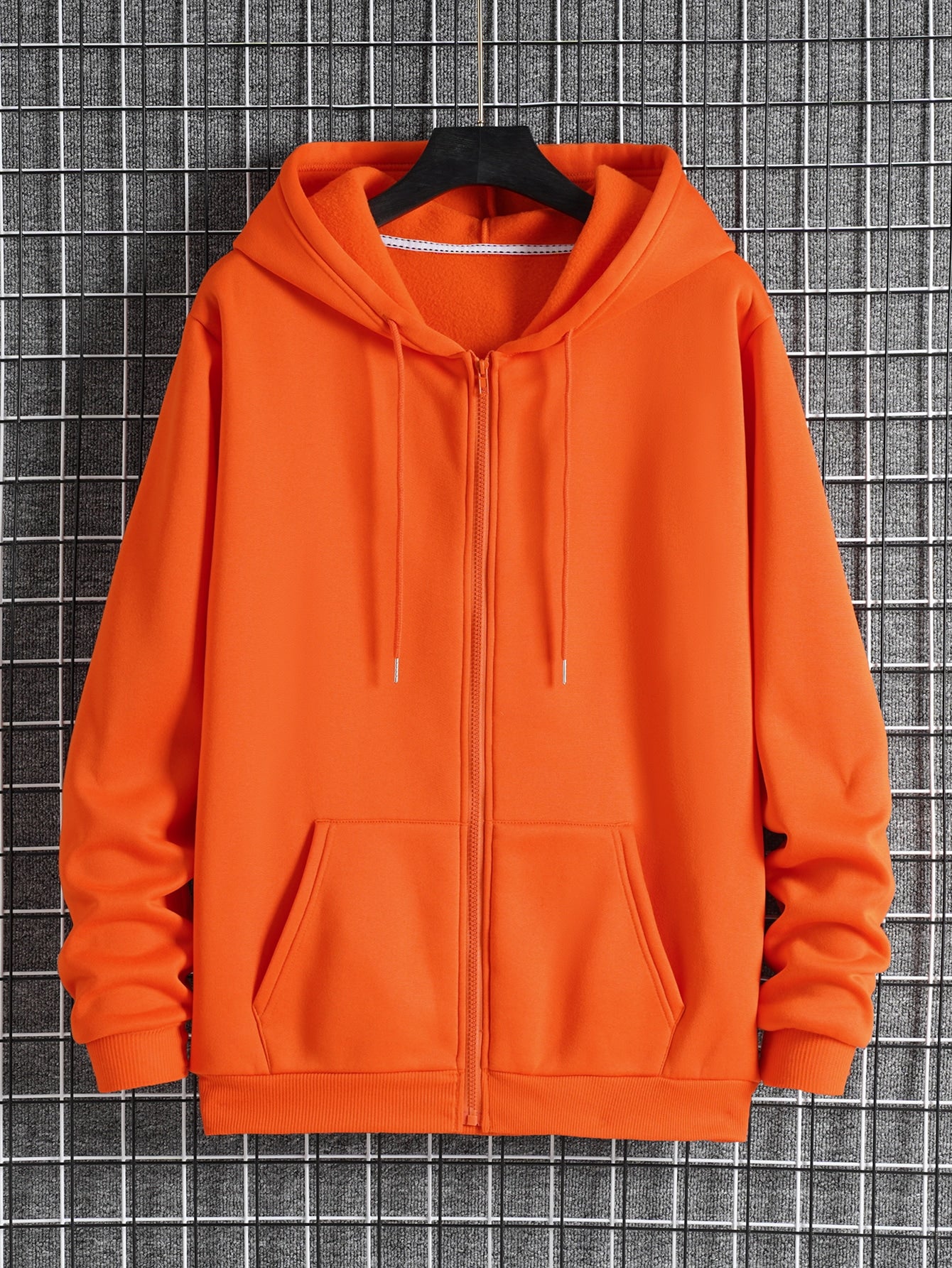 Men Zip Up Drawstring Thermal Lined Hoodie