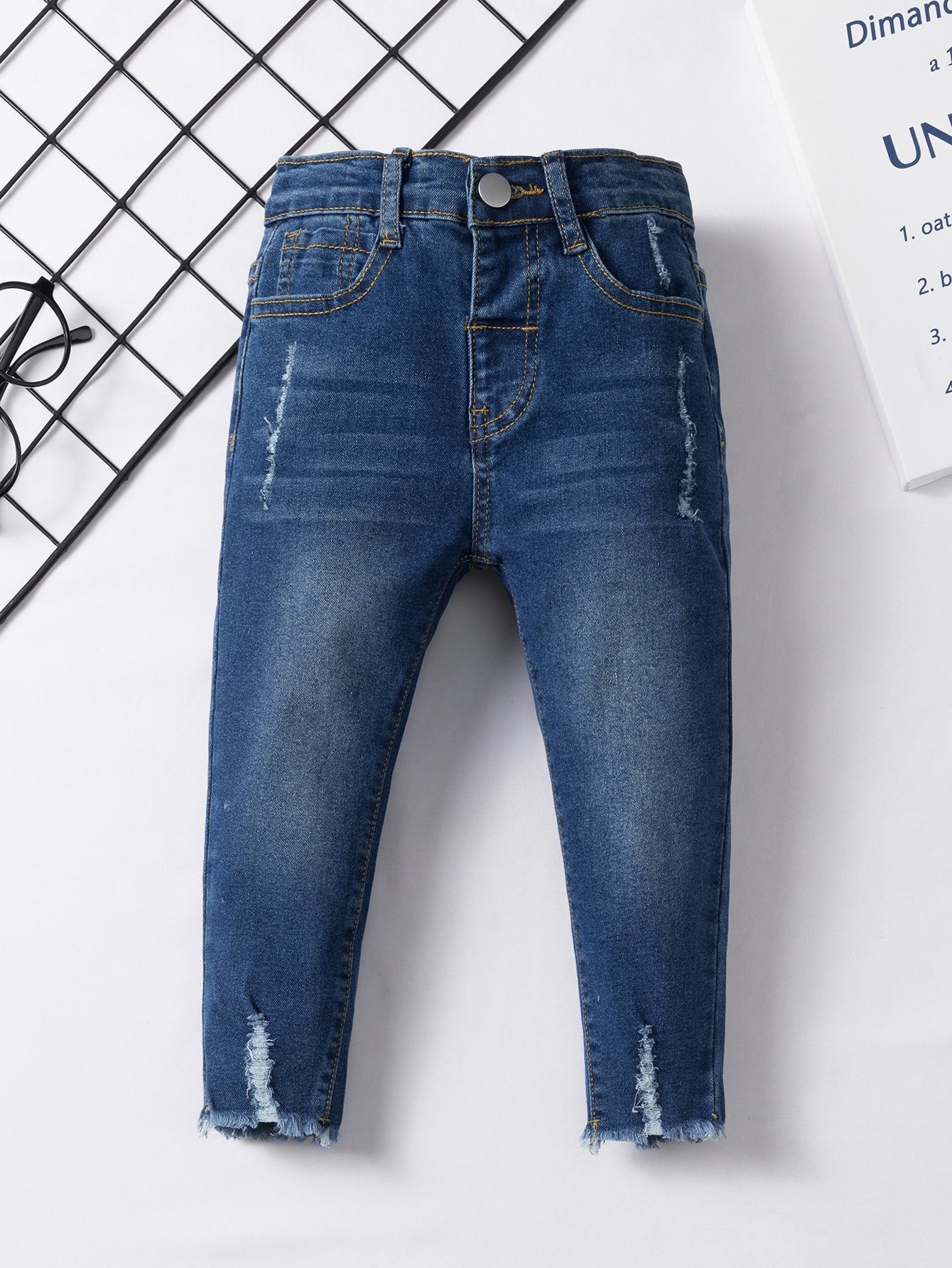 Young Girl Stretchy Ripped Skinny Jeans , Slim Fit Casual Denim Pants