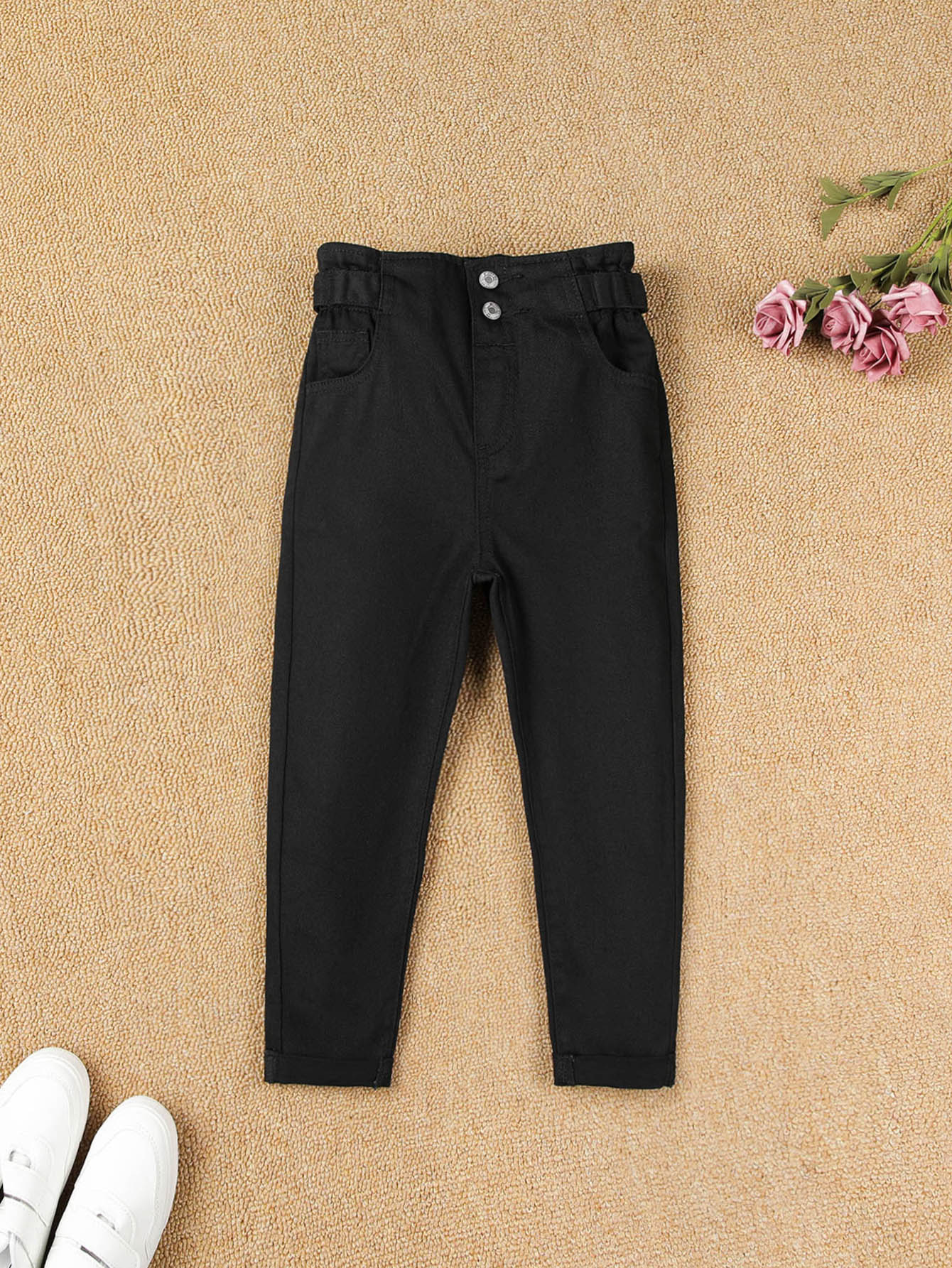 Young Girl All-Match Floral Waist Denim Jeans For School And Fashion