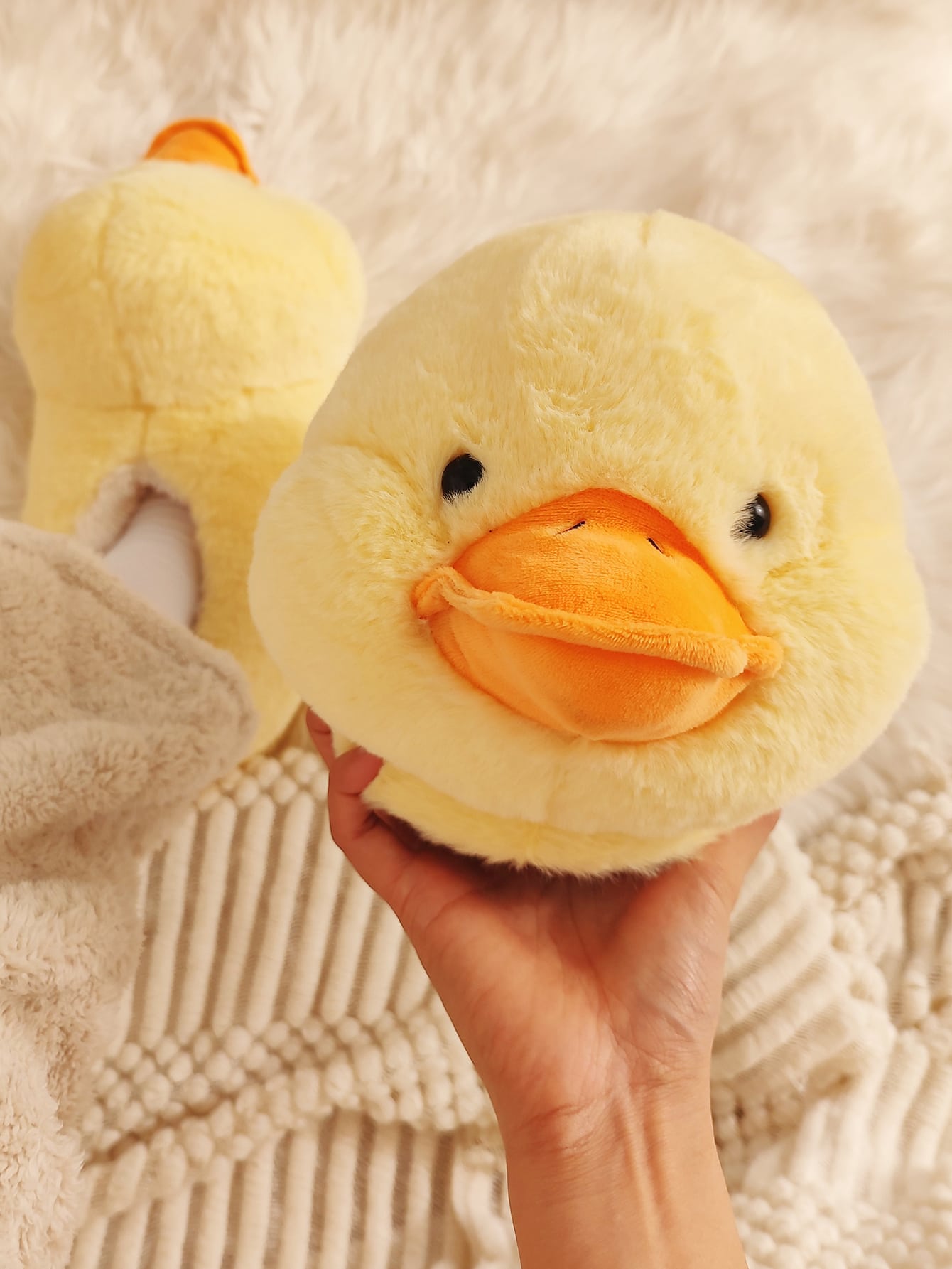 Duck Design Fuzzy Novelty Slippers, Yellow Preppy Style Cartoon Women's Slipper With Package Heel And Mop Sole, For Home Use