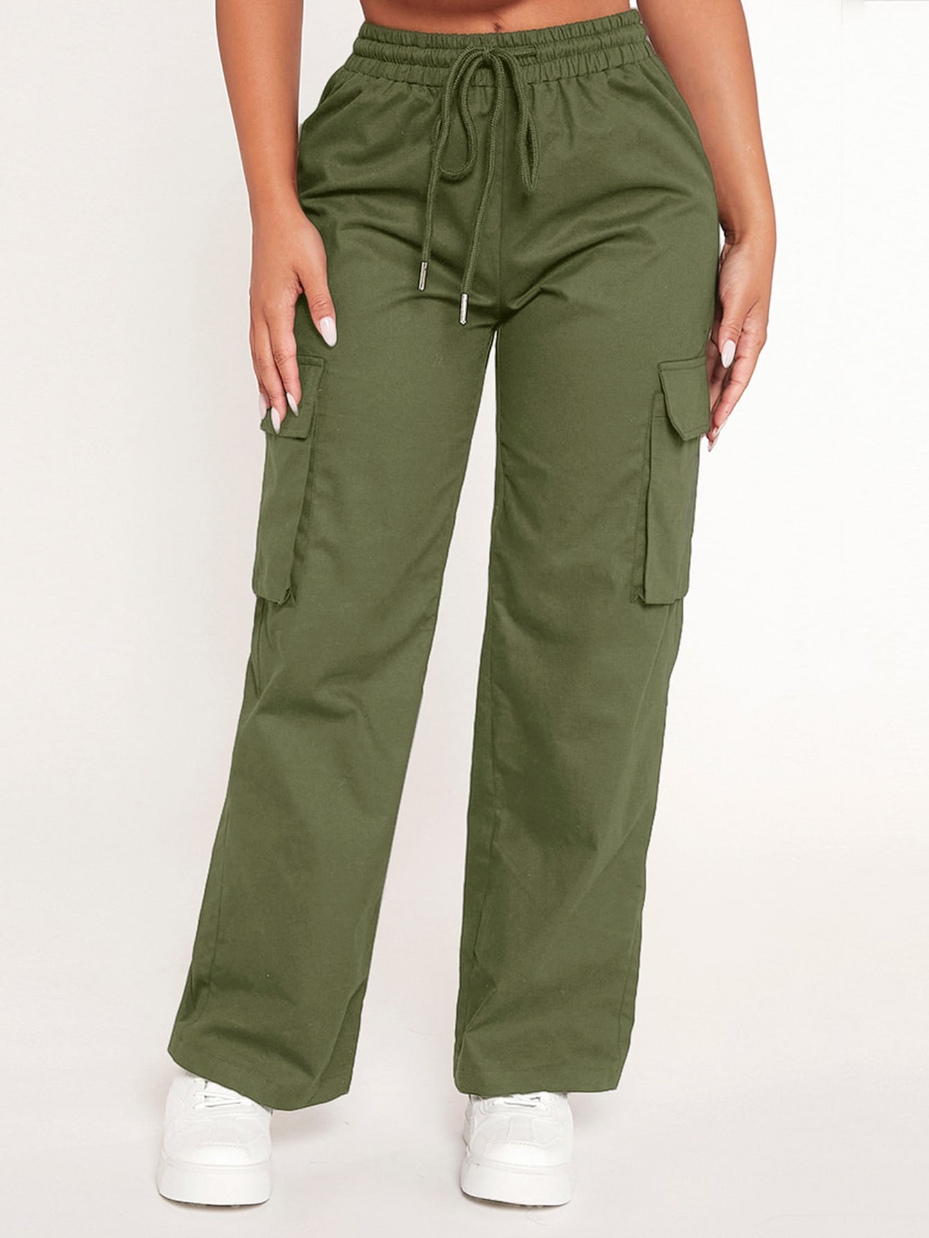 Drawstring Waist Flap Pocket Cargo Pants