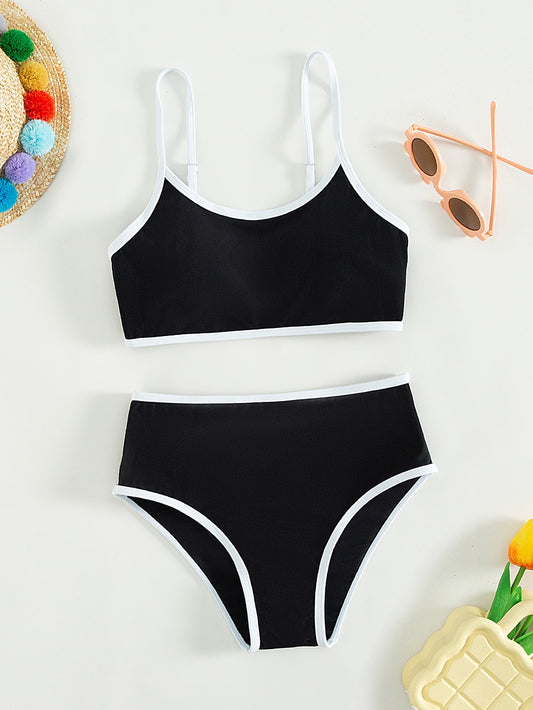 Teen Girls Contrast Binding Bikini Set Summer Beach