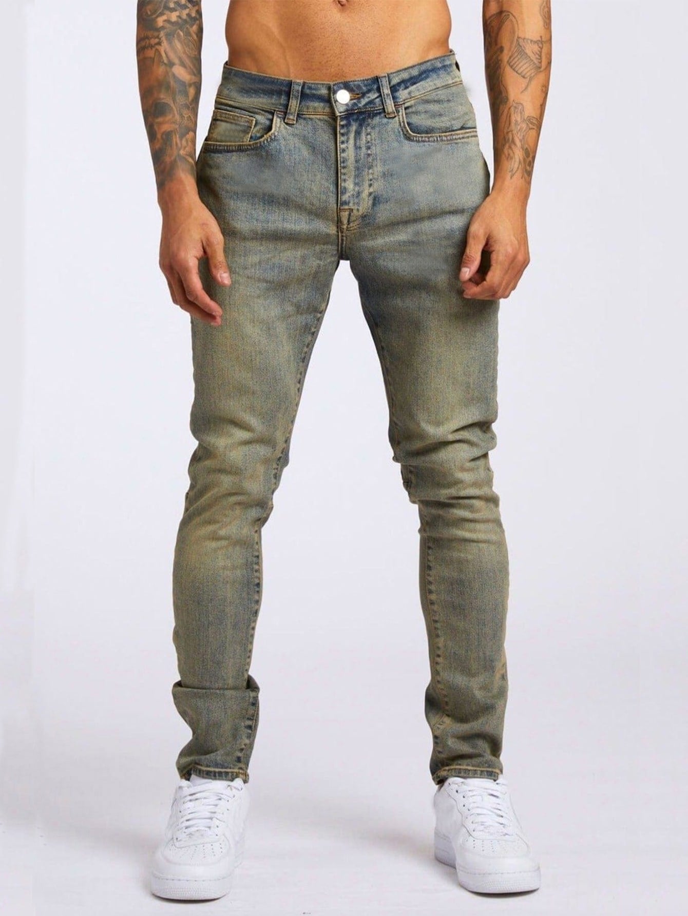 Goth Men Cotton Solid Skinny Jeans