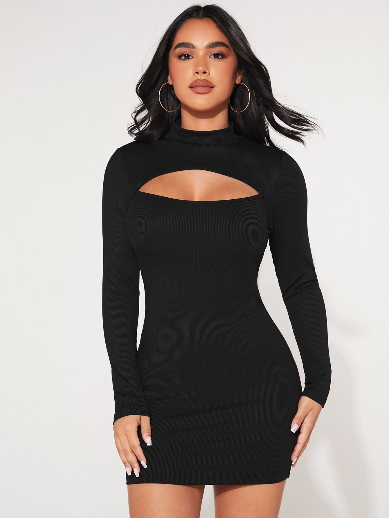 Cut Out Front Mock Neck Bodycon Dress