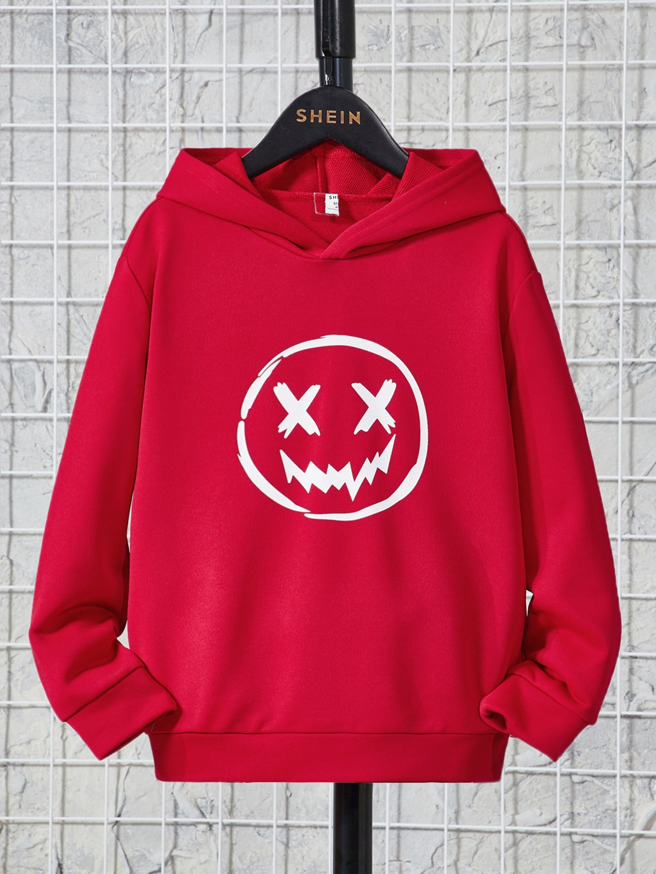 Tween Boy Cartoon Printed Hoodie Sweatshirt With Smiling Face, Long Sleeve, Suitable For Daily Wear, Autumn & Winter