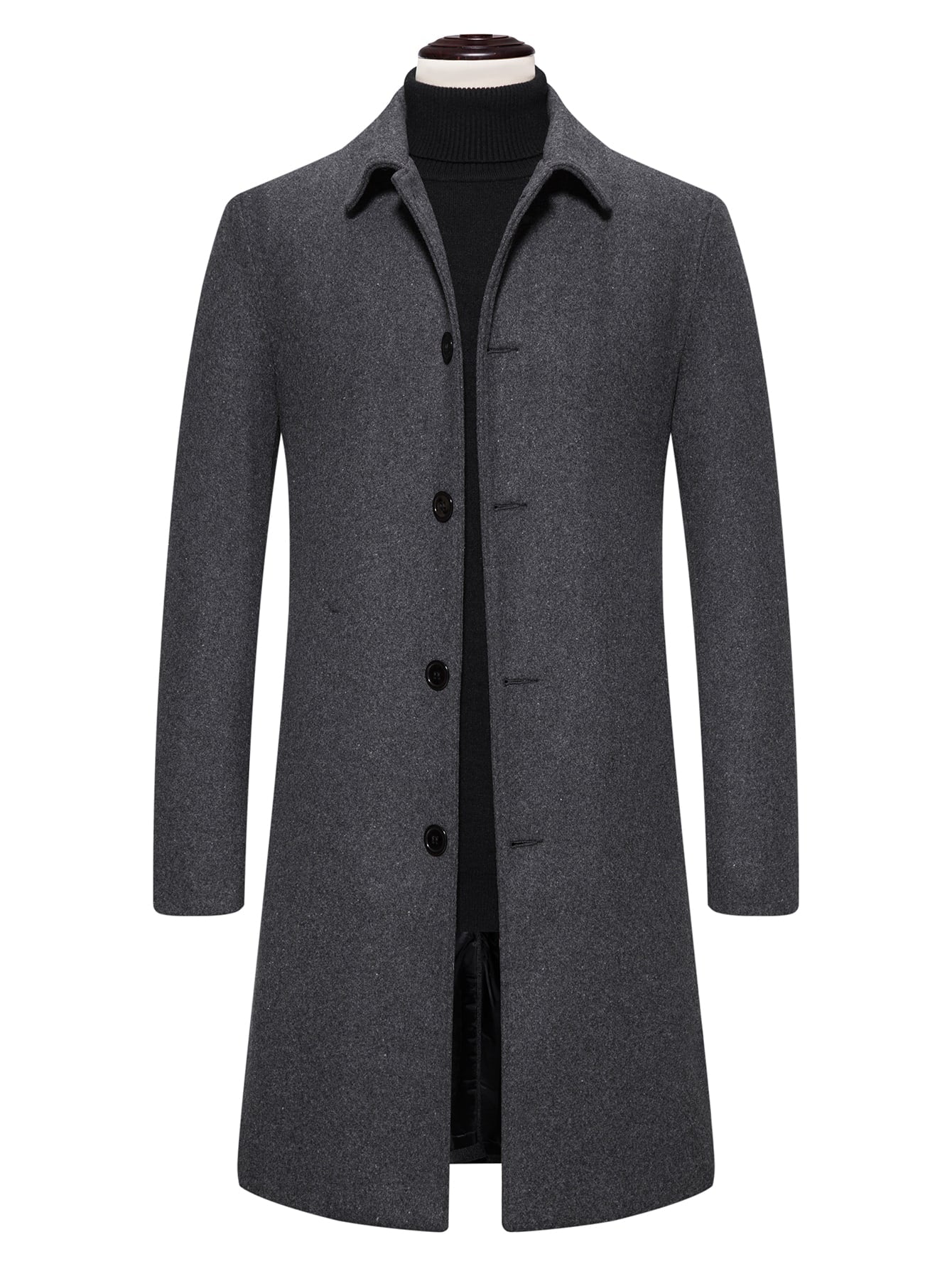 Men 1pc Button Front Solid Overcoat