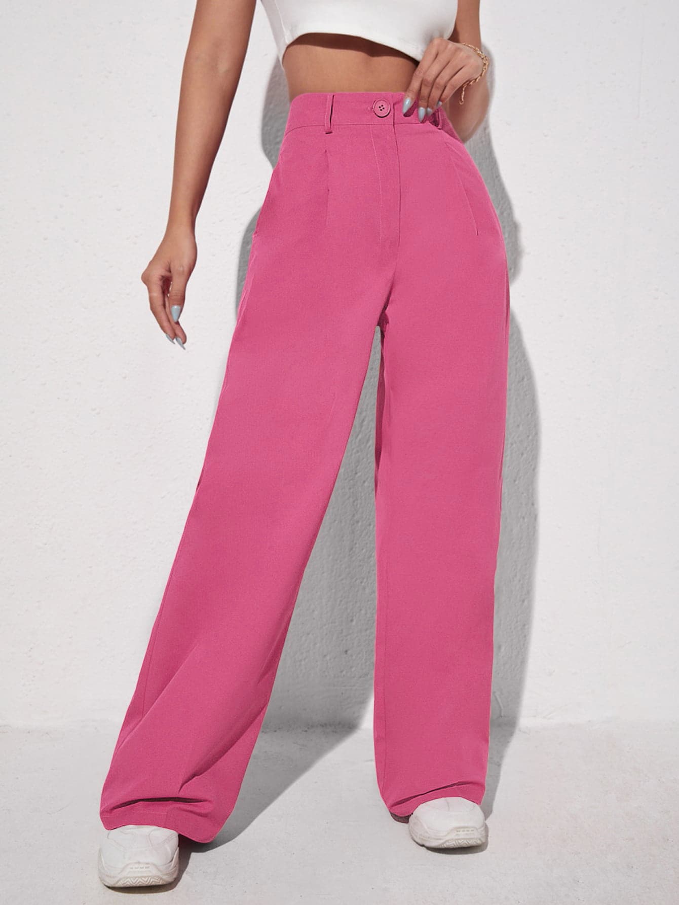 Black Casual Solid Wide Leg Pants