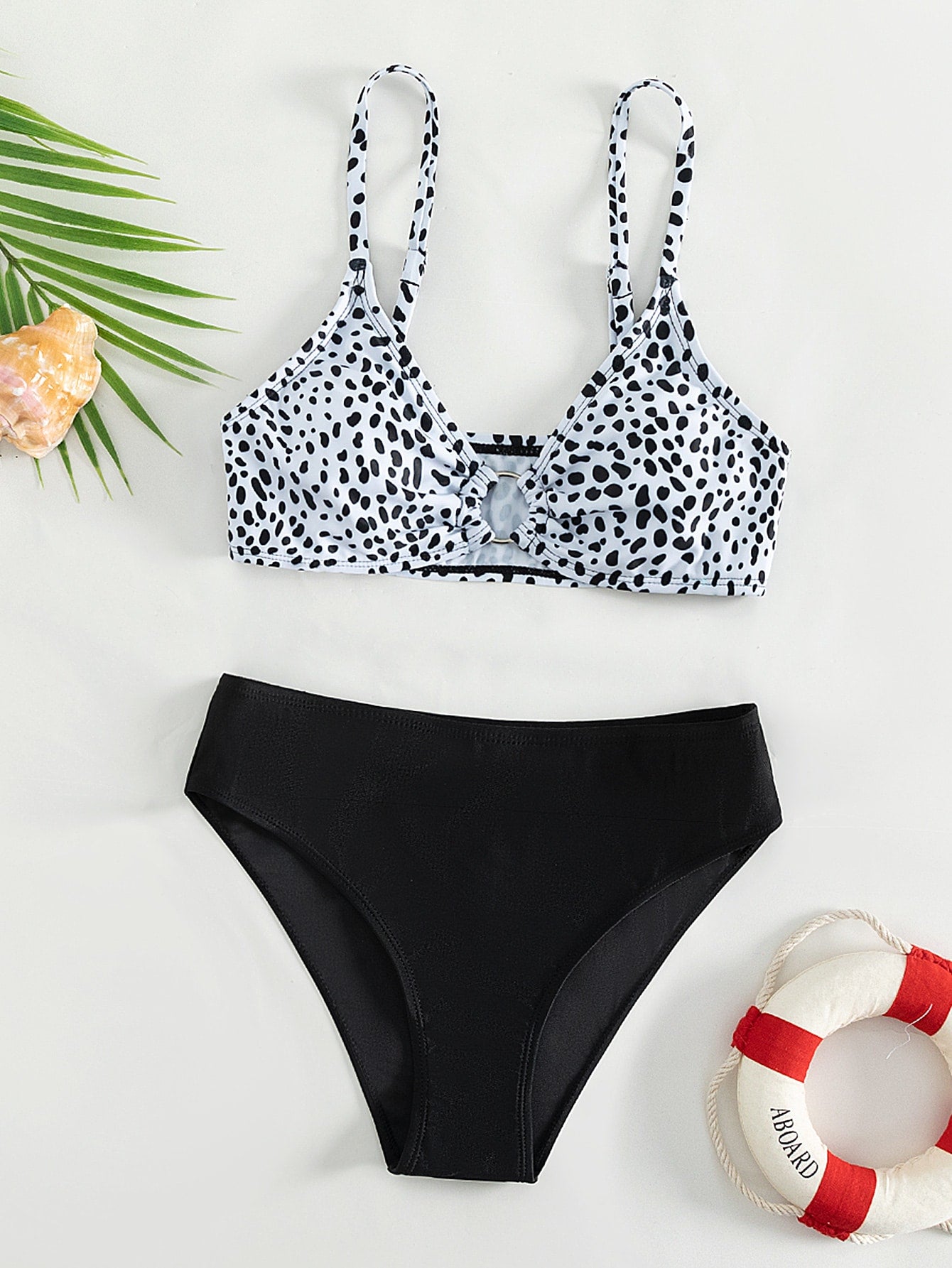 Teen Girls Dalmatian Print Ring Linked Bikini Swimsuit