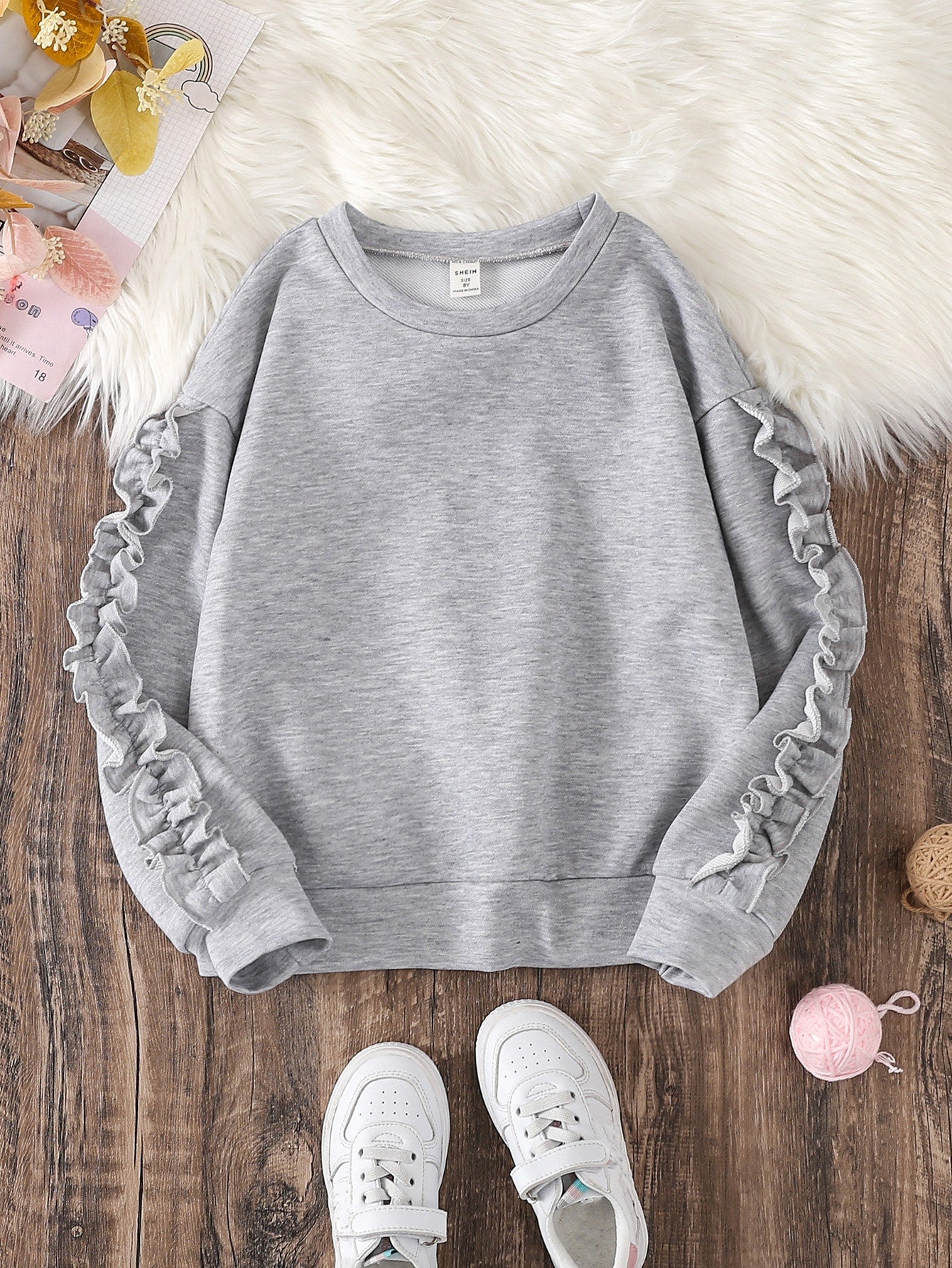 Tween Girl Frill Trim Drop Shoulder Sweatshirt