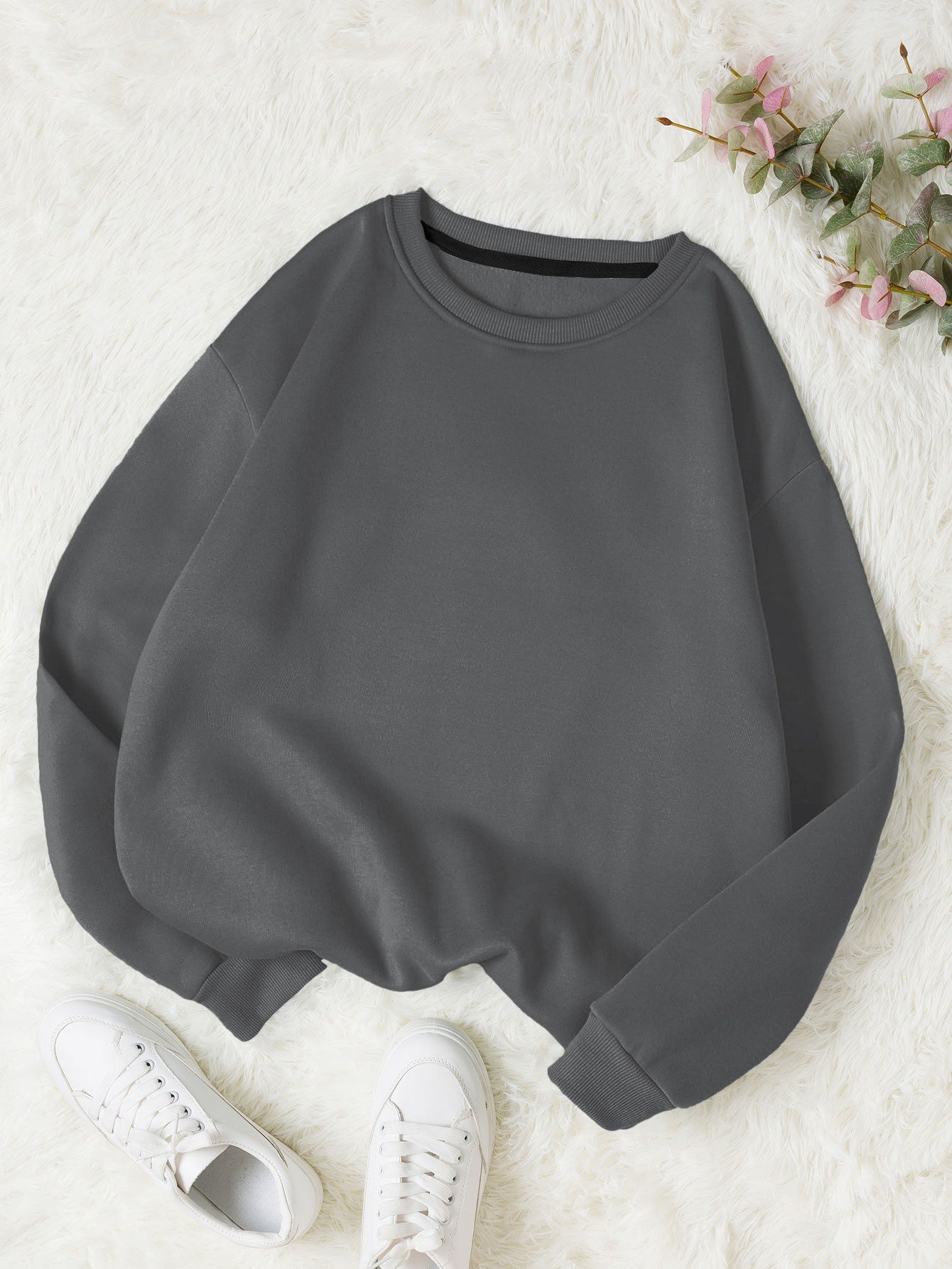 Regular Style Drop Shoulder Thickened Sweatshirt