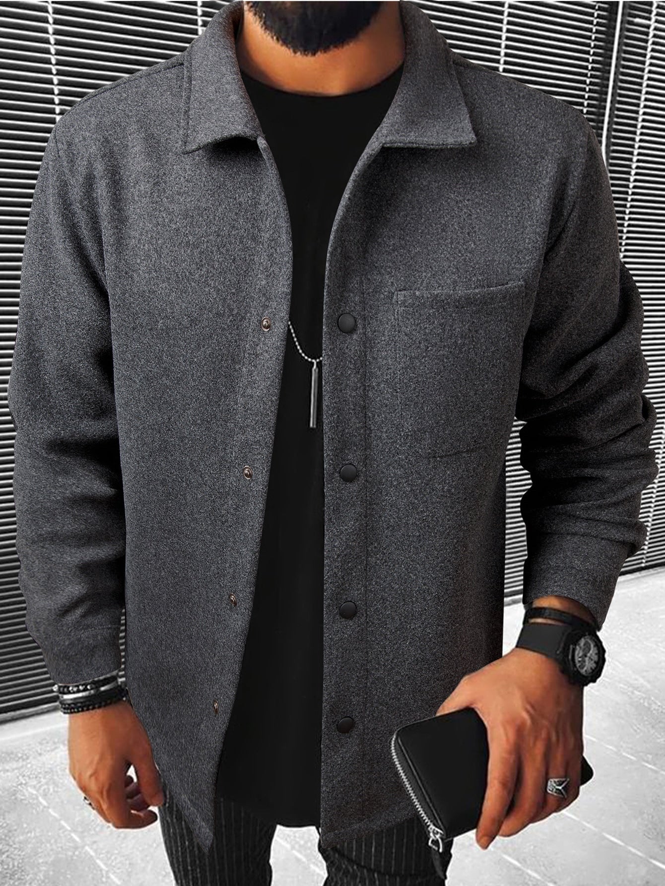 Men 1pc Pocket Patched Overcoat