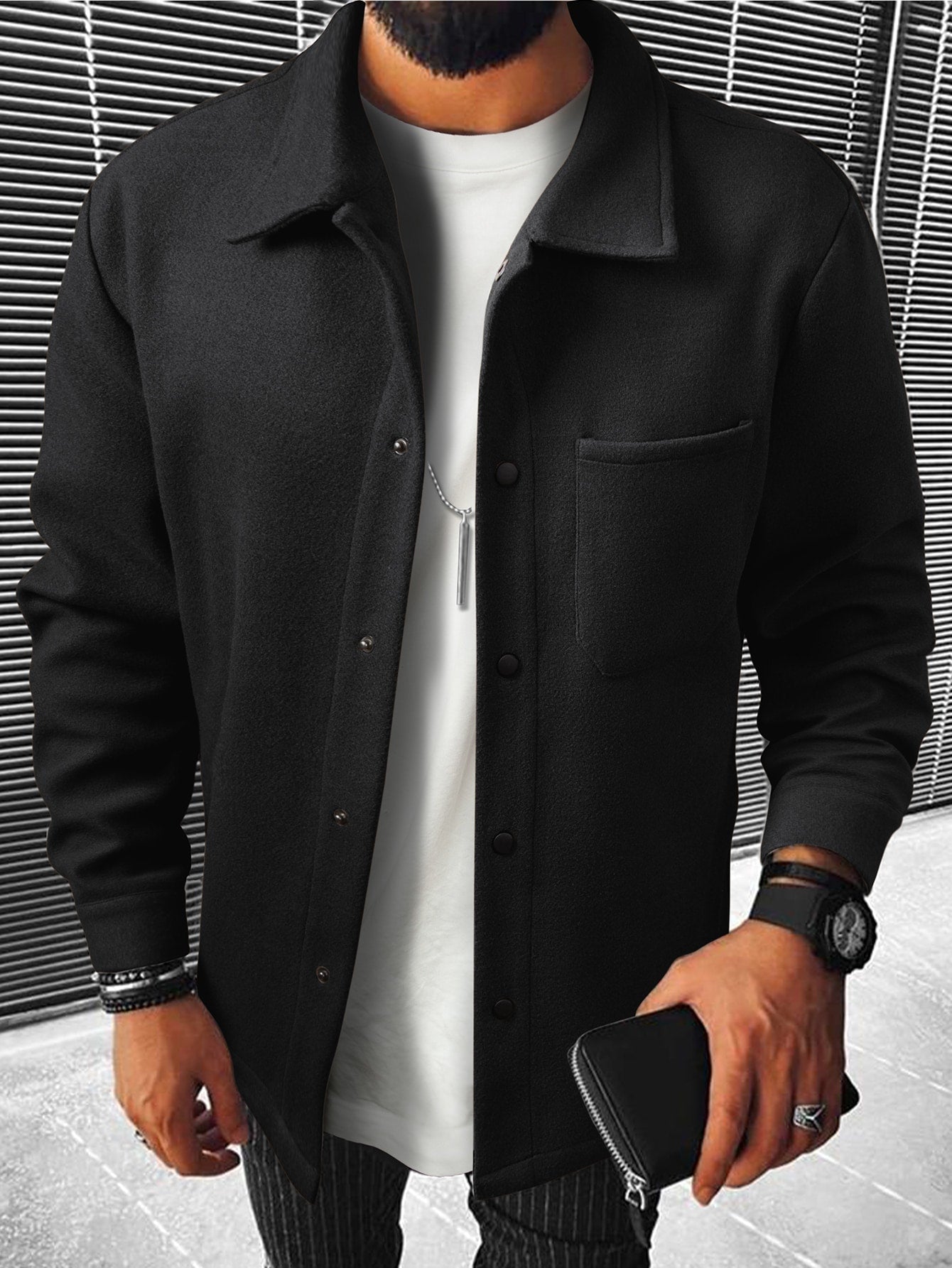 Men 1pc Pocket Patched Overcoat