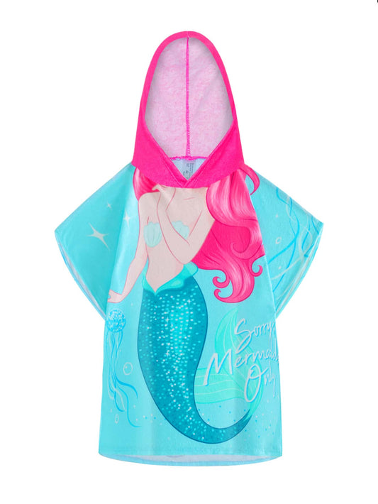 Young Girl Mermaid Print Hooded Cover Up