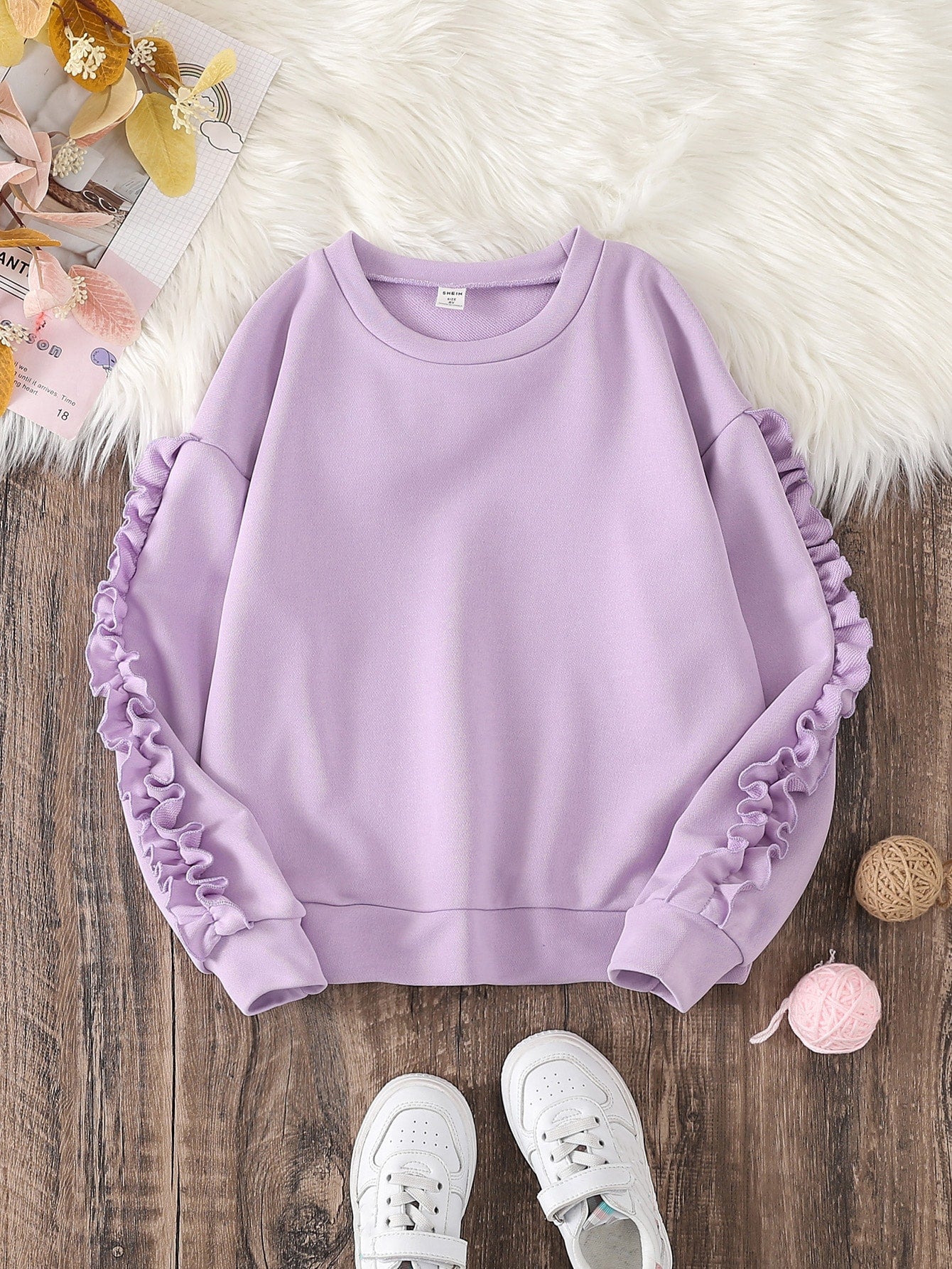 Tween Girl Frill Trim Drop Shoulder Sweatshirt