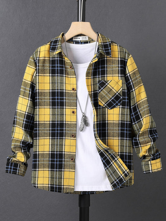 Tween Boy Plaid Patched Pocket Shirt Without Tee