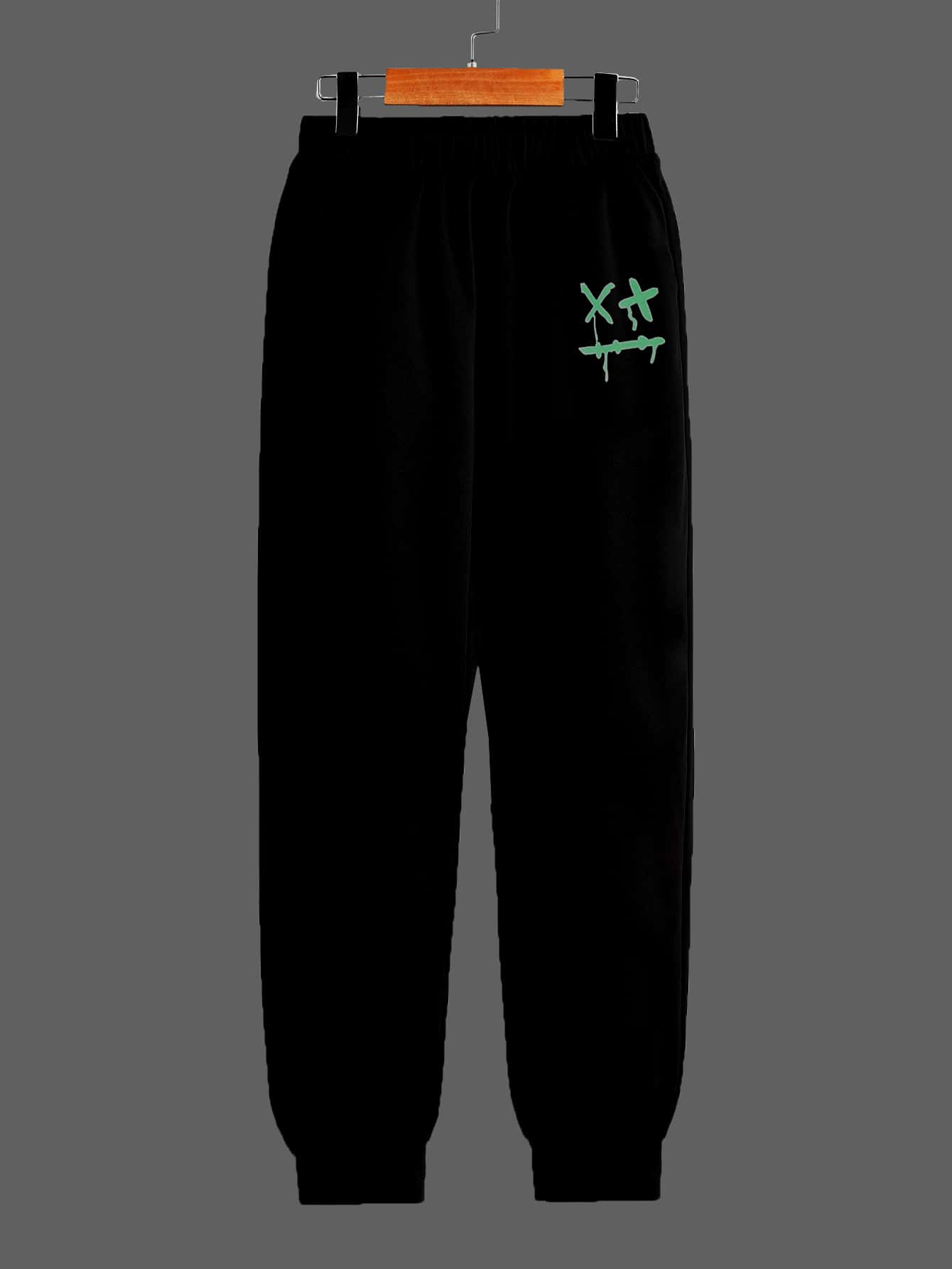 Tween Boy Reflective Expression Print Drawstring Waist Sweatpants