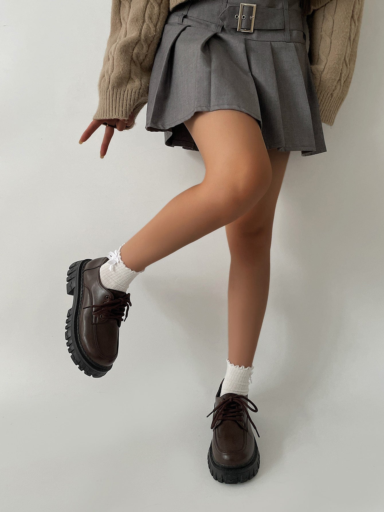 Campus Style Thick-Soled Leather Shoes, Retro Mid-Heel Japanese-Style JK Shoes With Lace-Up For Women, Spring  New Arrival