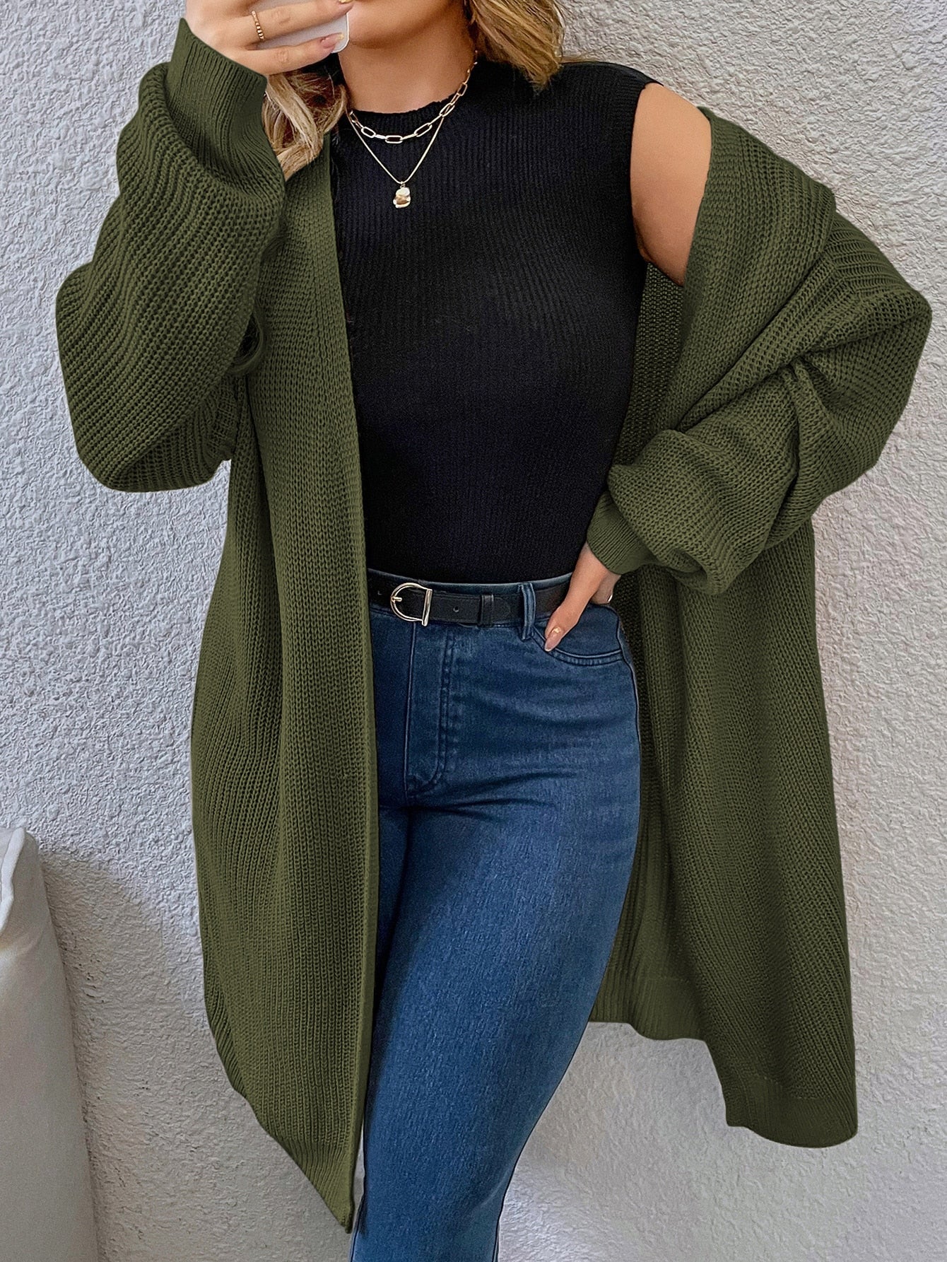 Frenchy Plus Drop Shoulder Open Front Cardigan