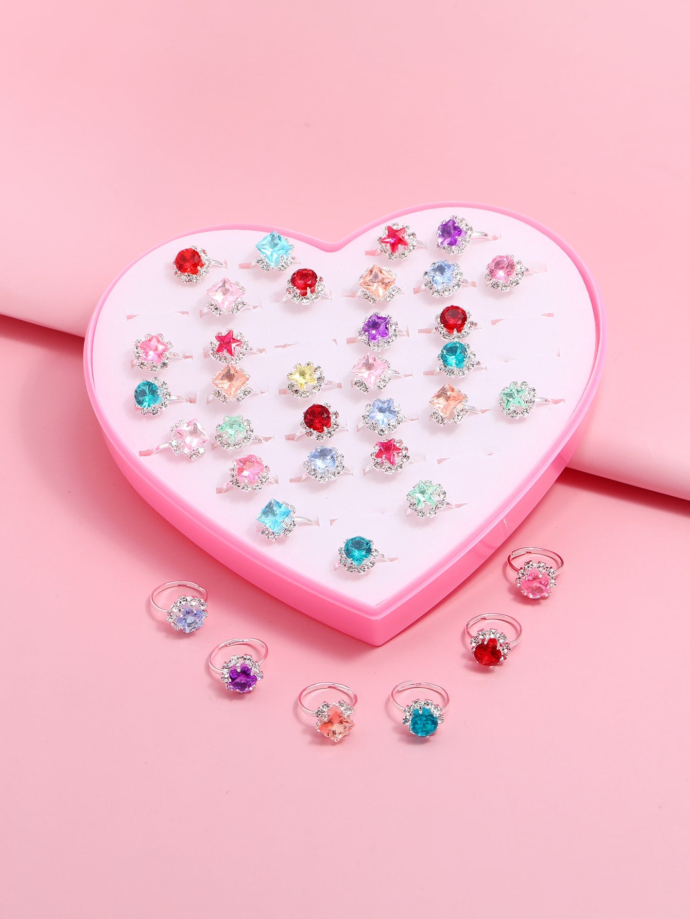 36pcs Girls Random Rhinestone Decor Ring