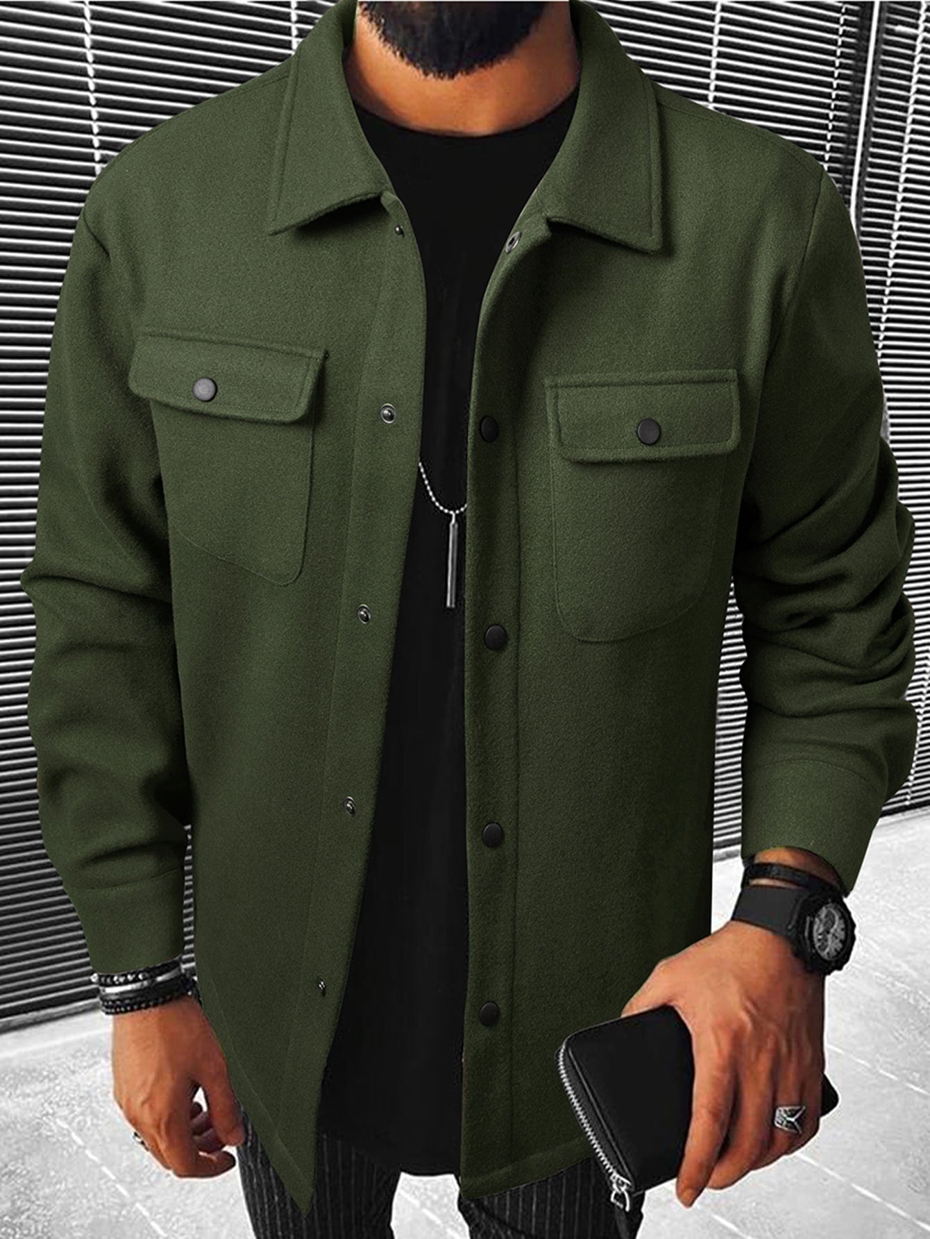 Men's Notched Lapel Woolen Overcoat