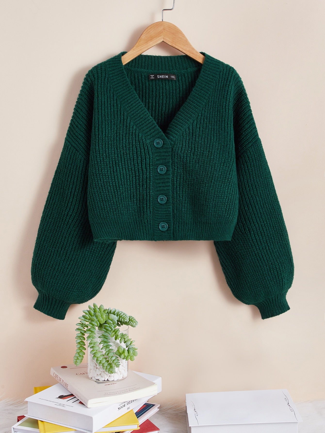 Plus Drop Shoulder Ribbed Knit Cardigan