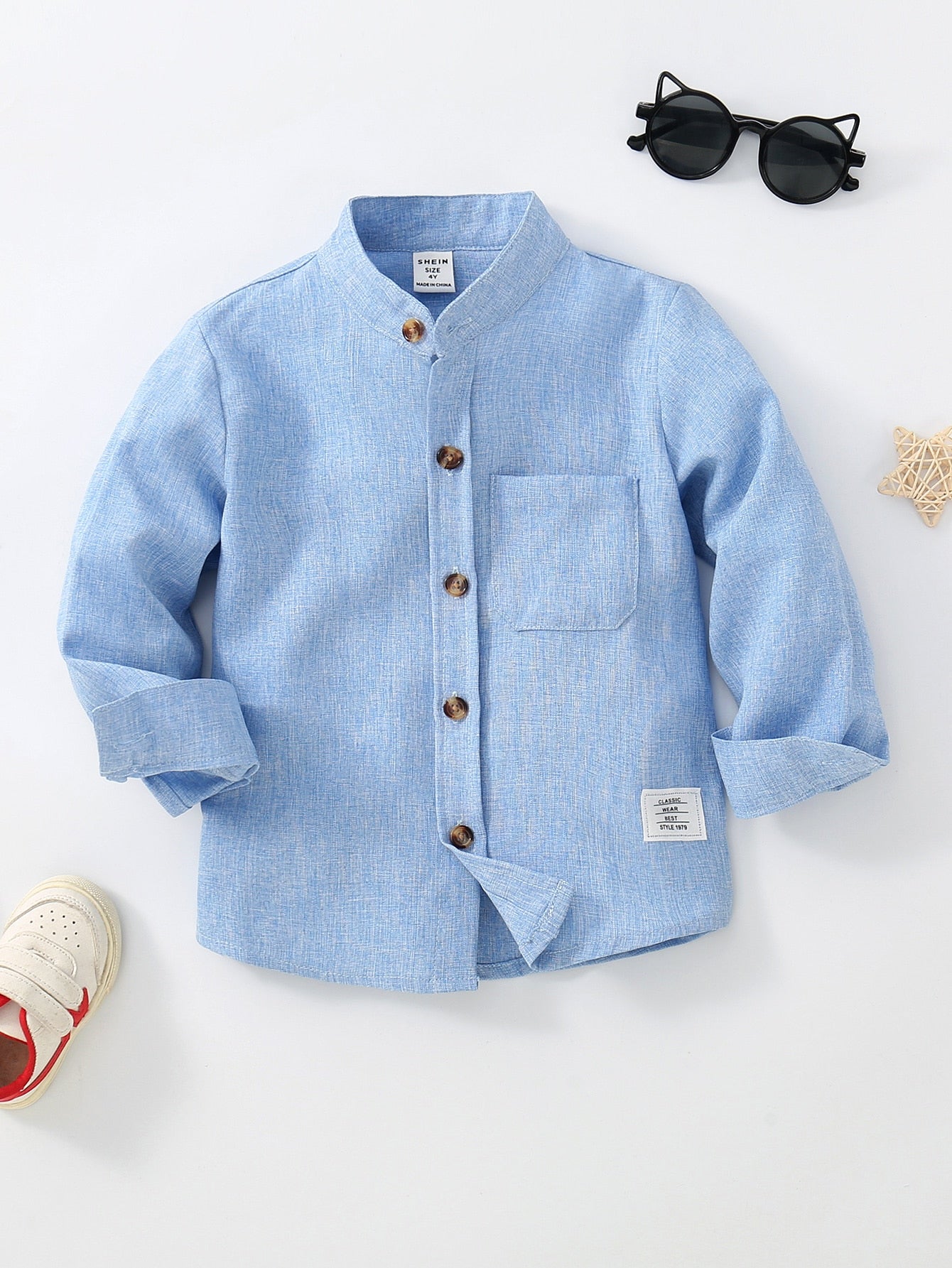 Young Boy Letter Patched Detail Pocket Front Shirt