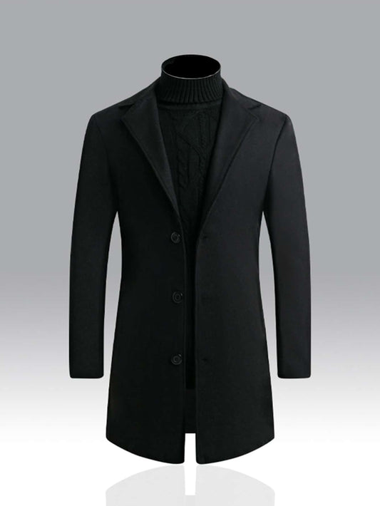 Men 1pc Lapel Collar Single Breasted Overcoat