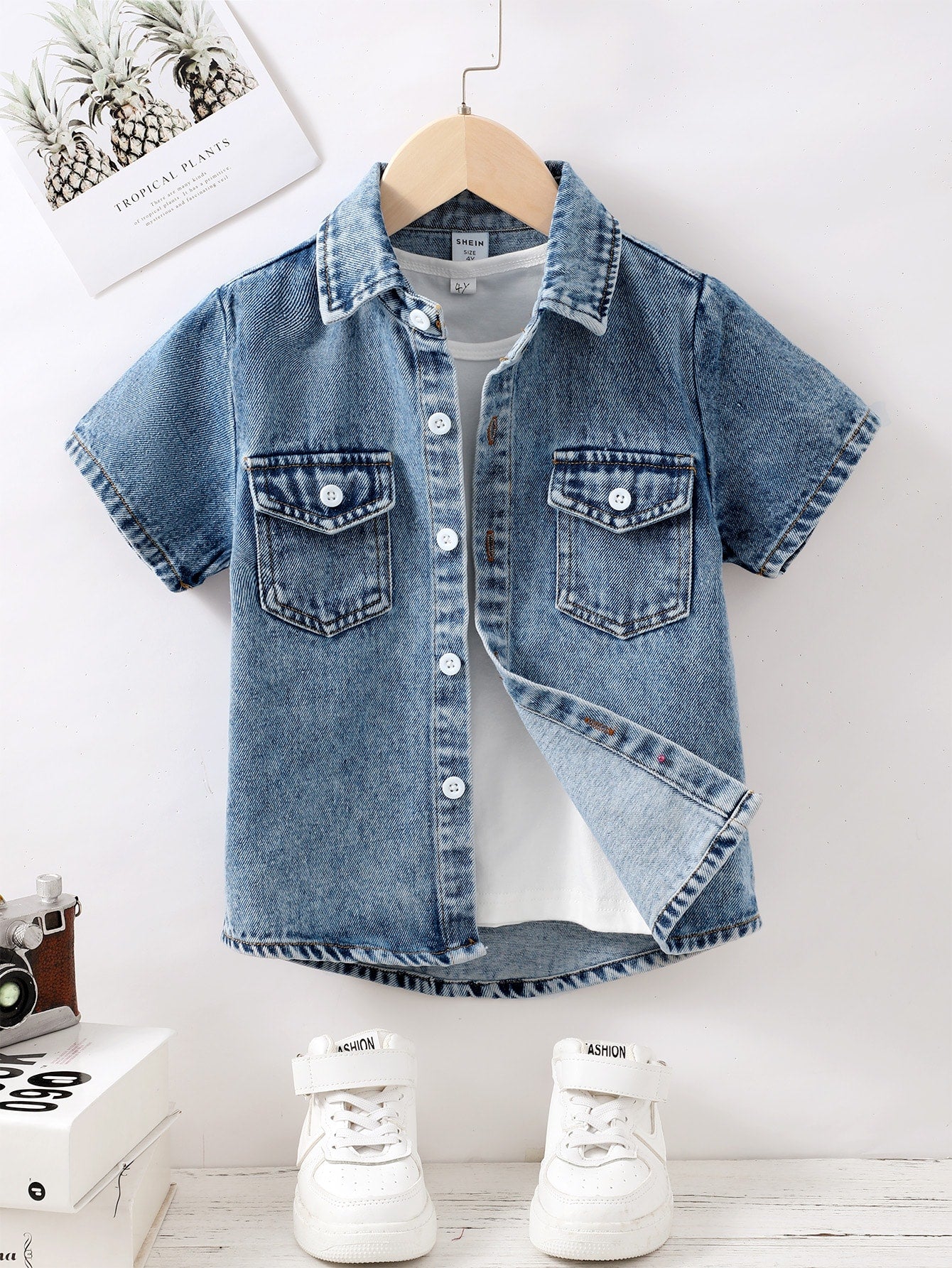 Young Boy Toddler Boys Flap Pocket Denim Shirt Without Tee