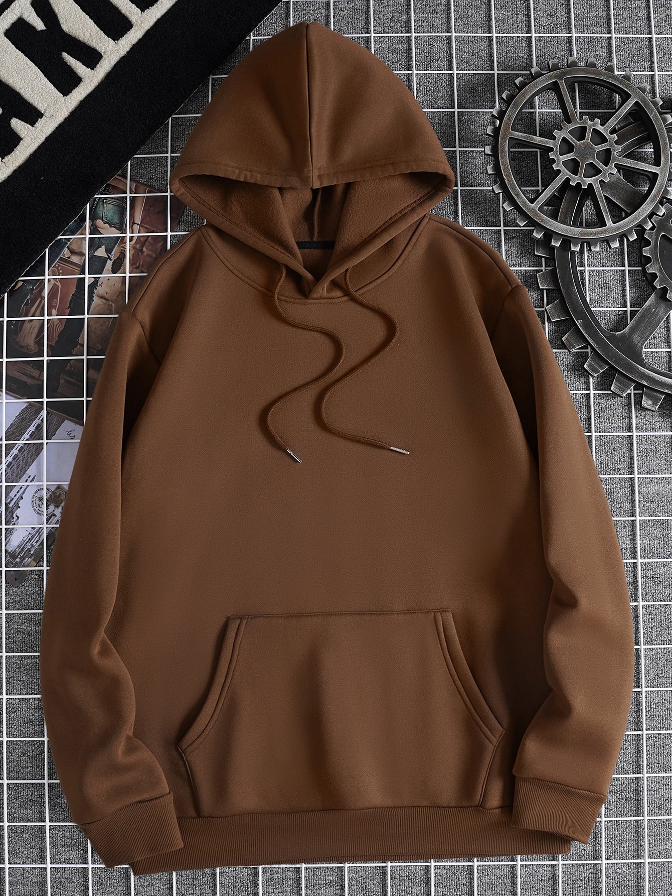 Men Kangaroo Pocket Drawstring Thermal Hoodie