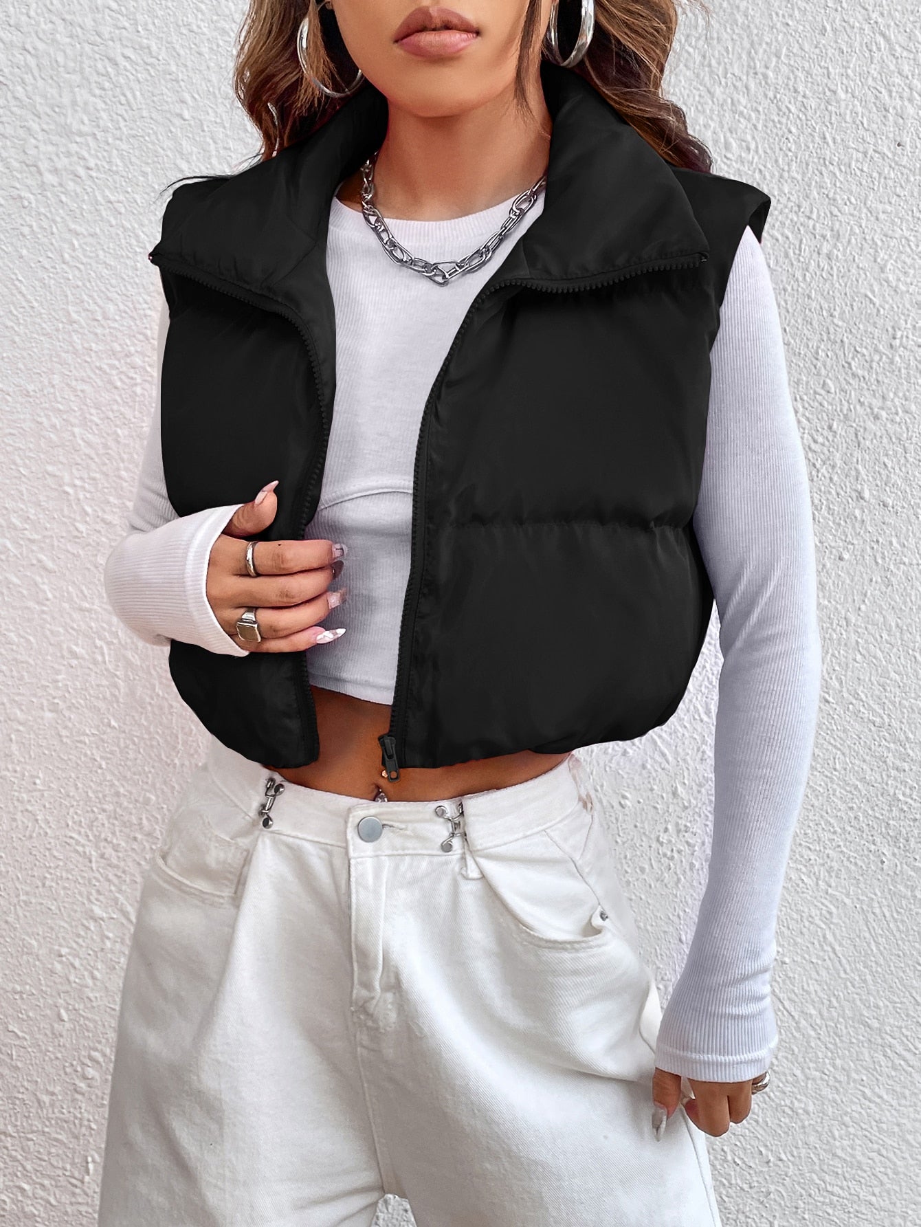 Zipper Front Vest Puffer Coat