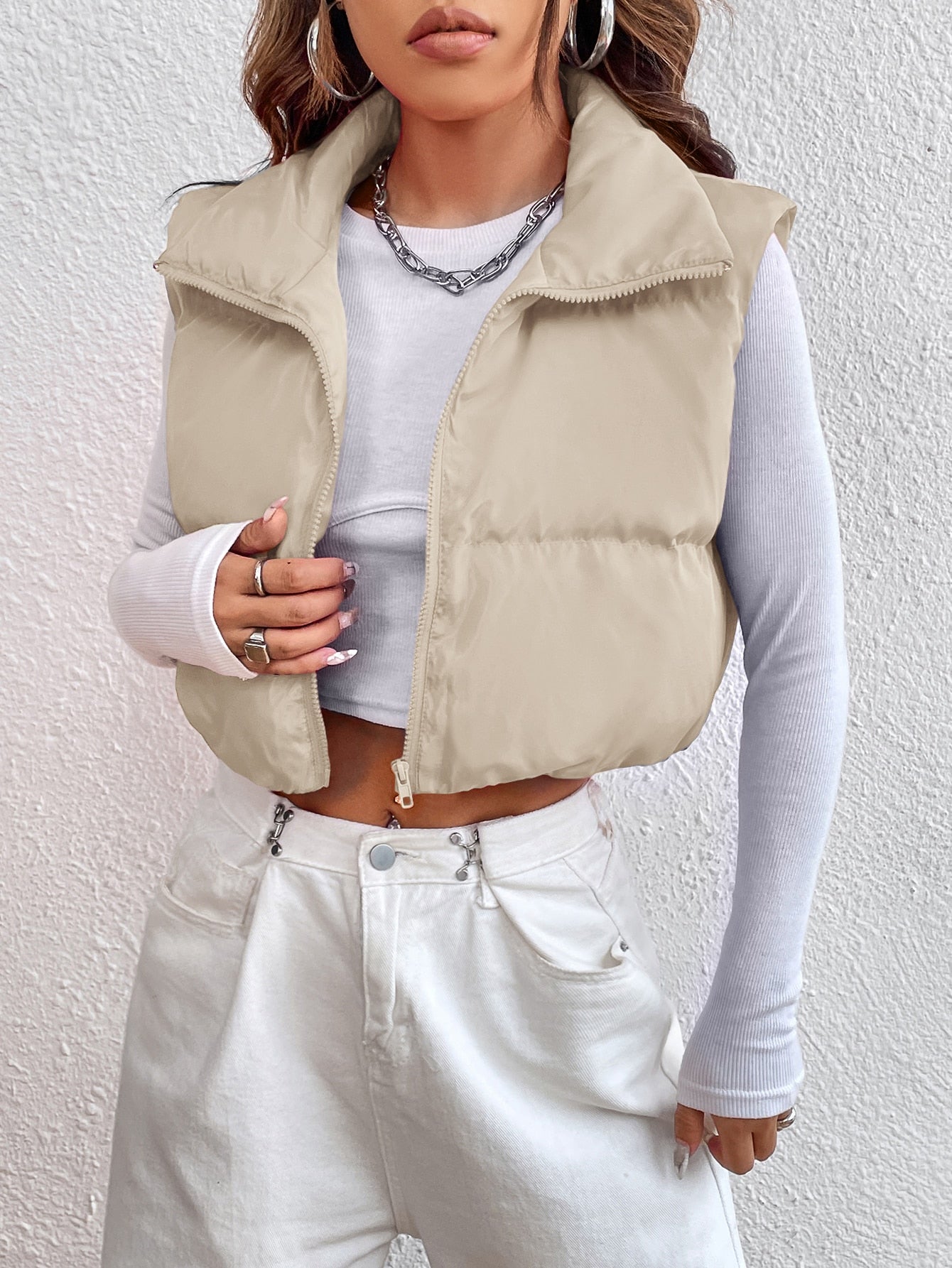 Y2k Zipper Front Vest Puffer Coat