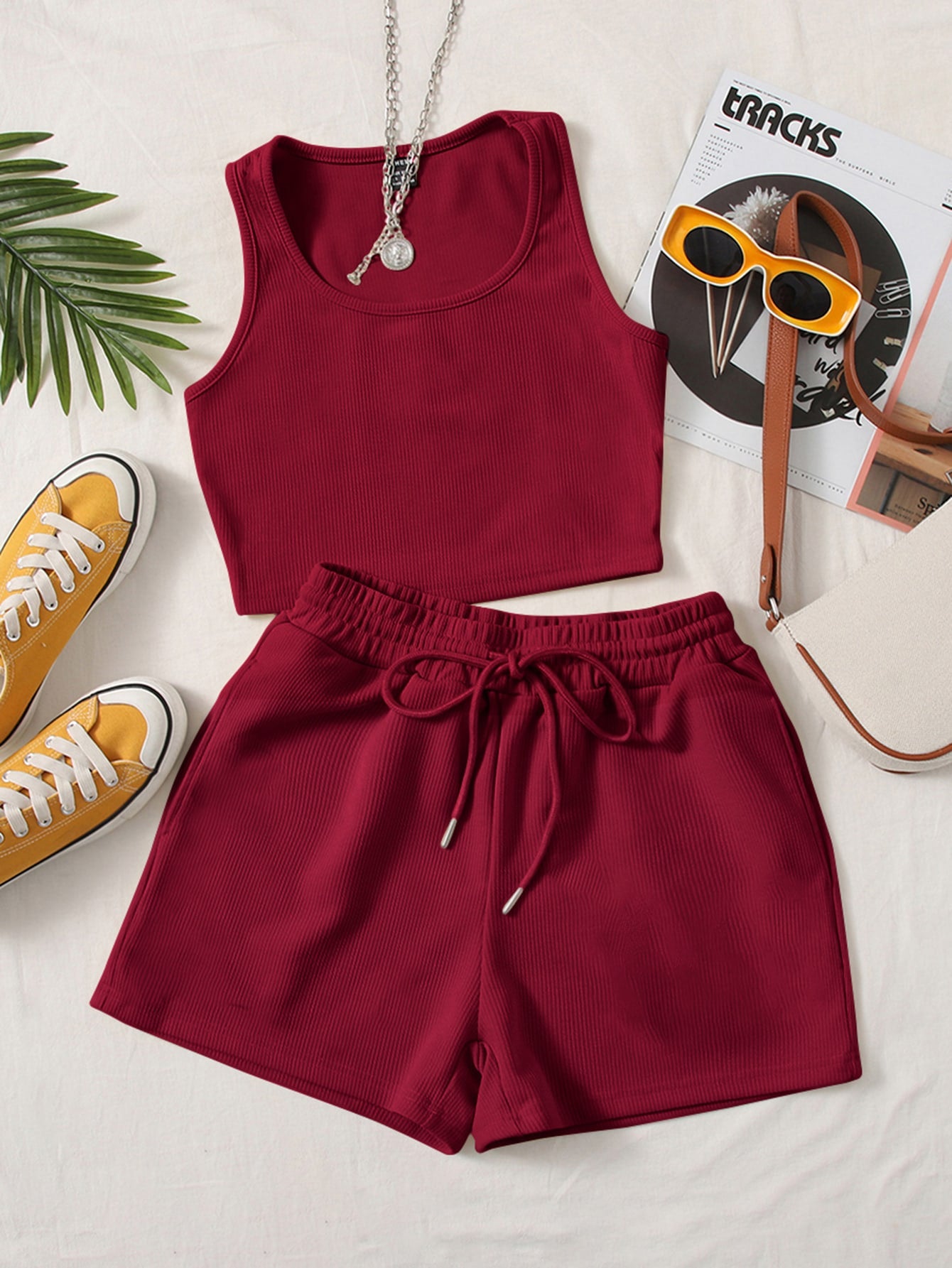 Scoop Neck Tank Top and Track Shorts