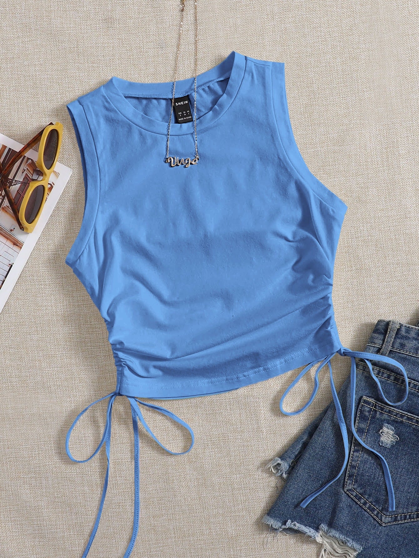 Drawstring Side Crop Tank Top