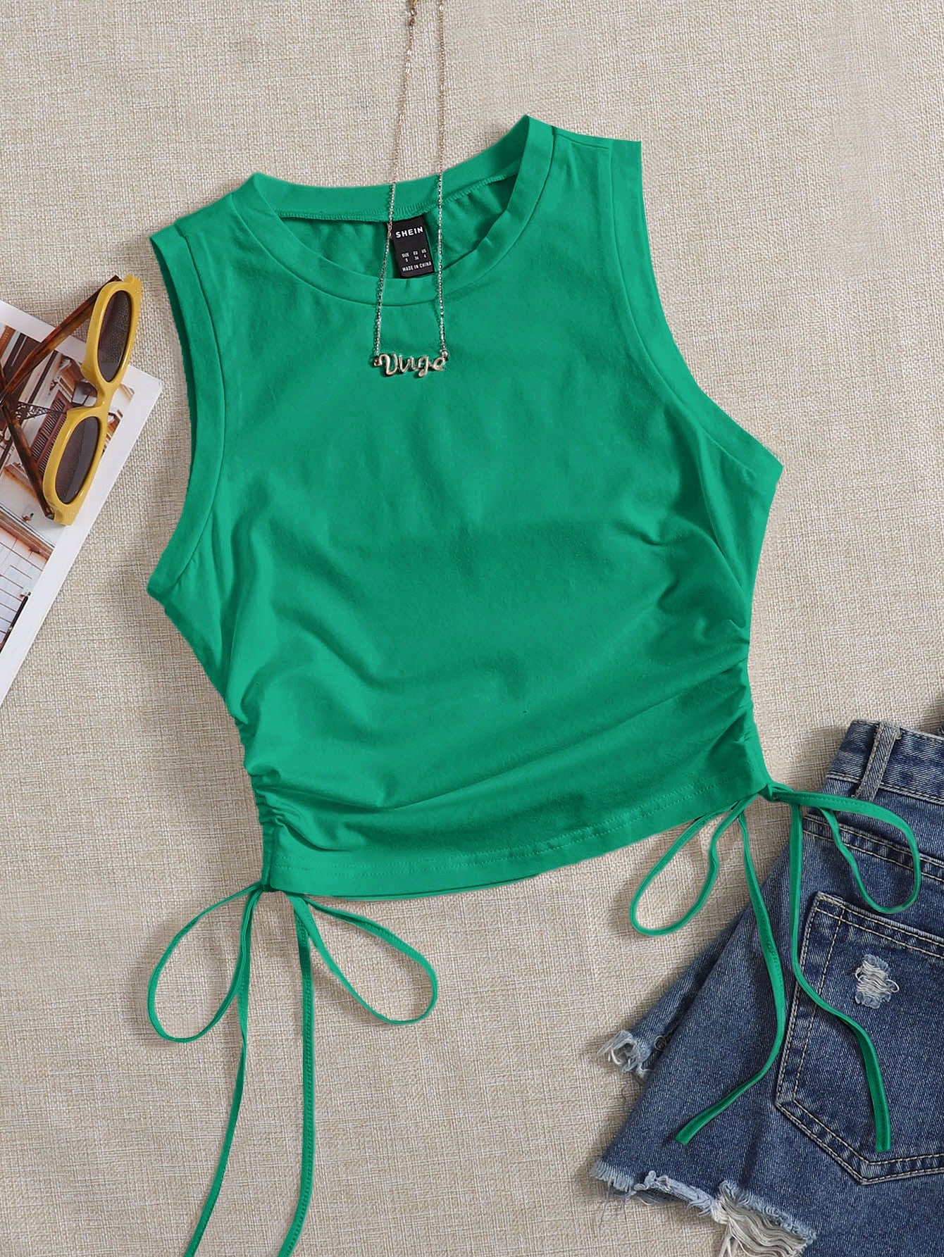 Drawstring Side Crop Tank Top