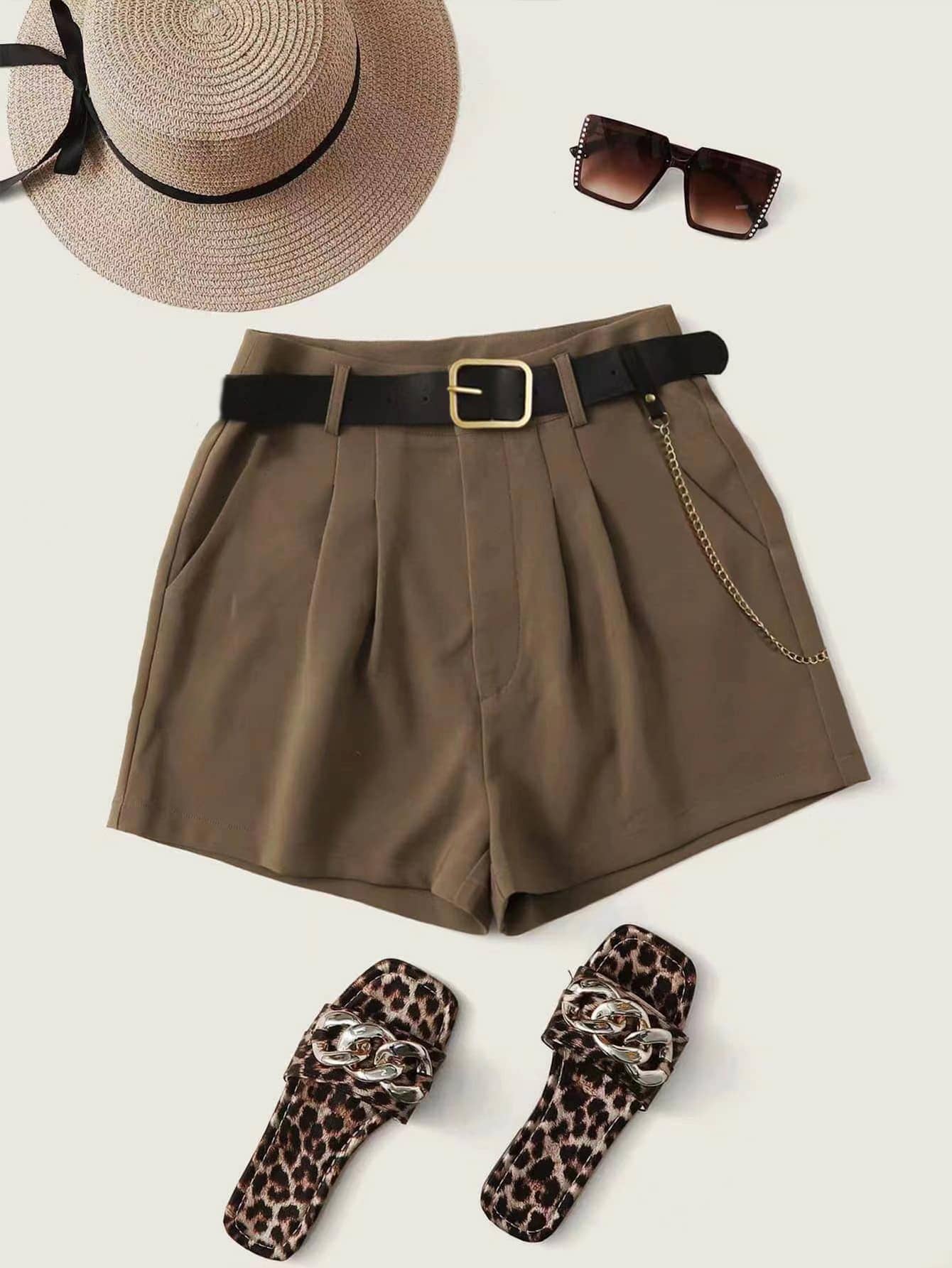 Summer Holiday Solid Color Pleated Loose Casual Shorts