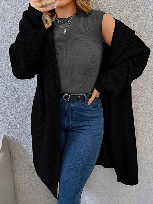 Plus Drop Shoulder Open Front Cardigan