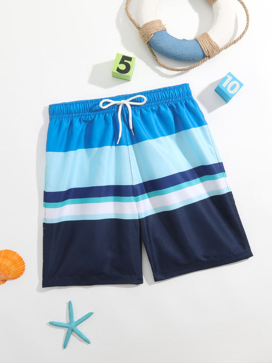 Tween Boy Colorblock Drawstring Waist Swim Shorts