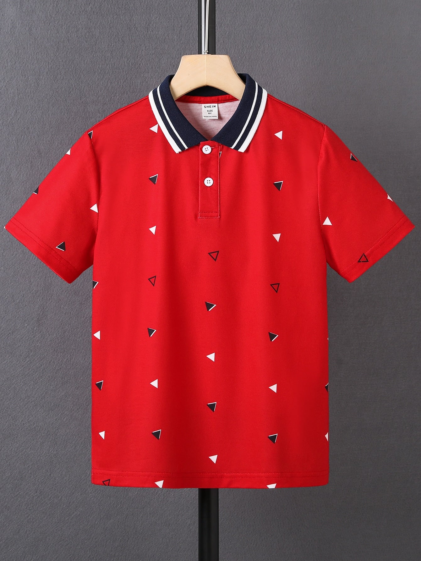 Tween Boy Geometric Pattern Contrast Collar Polo Shirt