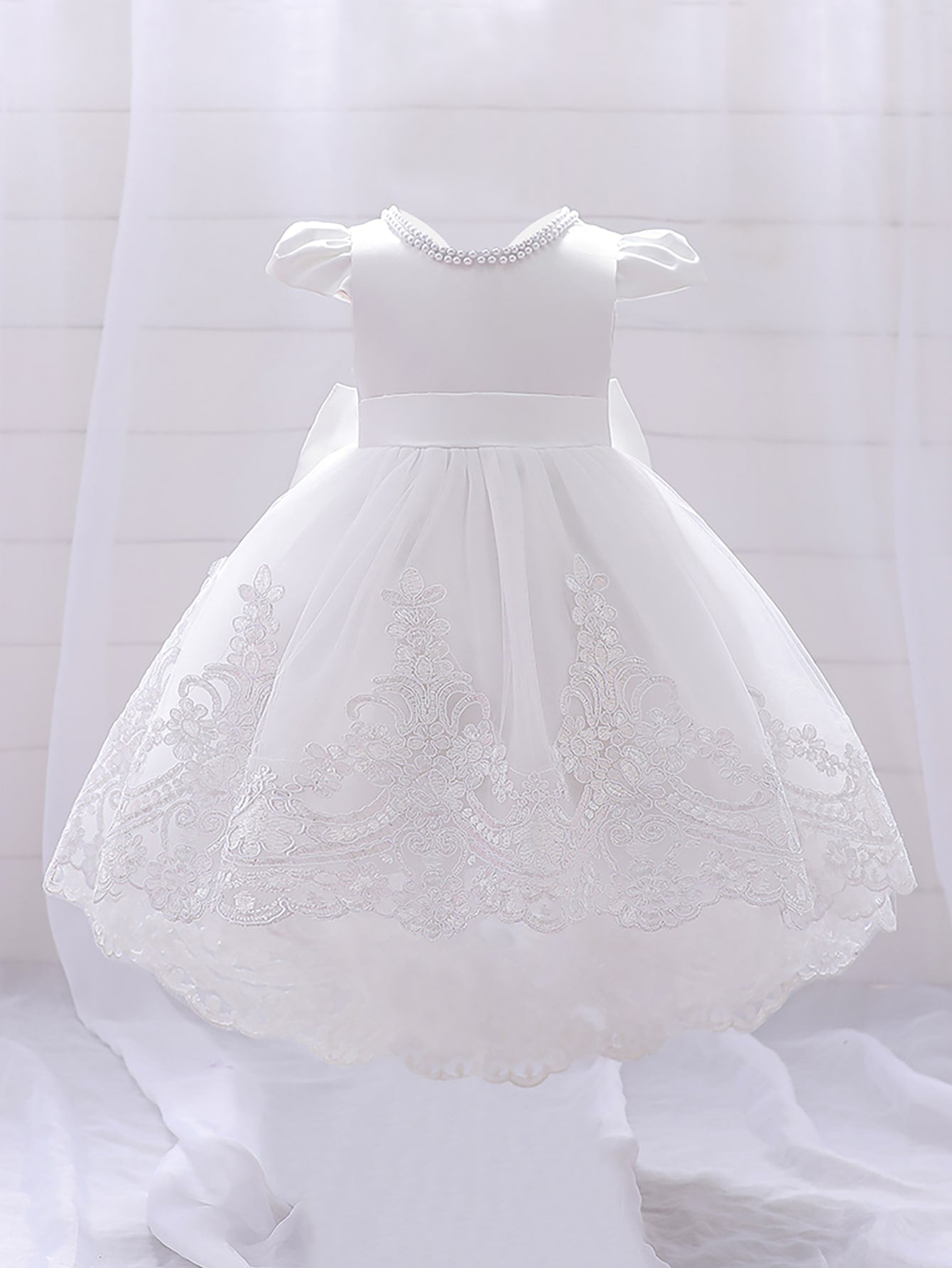 Young Girls' Lace Dress With Bowknot Back Decor, Sweet & Cute Style Princess Skirt Suitable For Performances, Traveling And Vacations